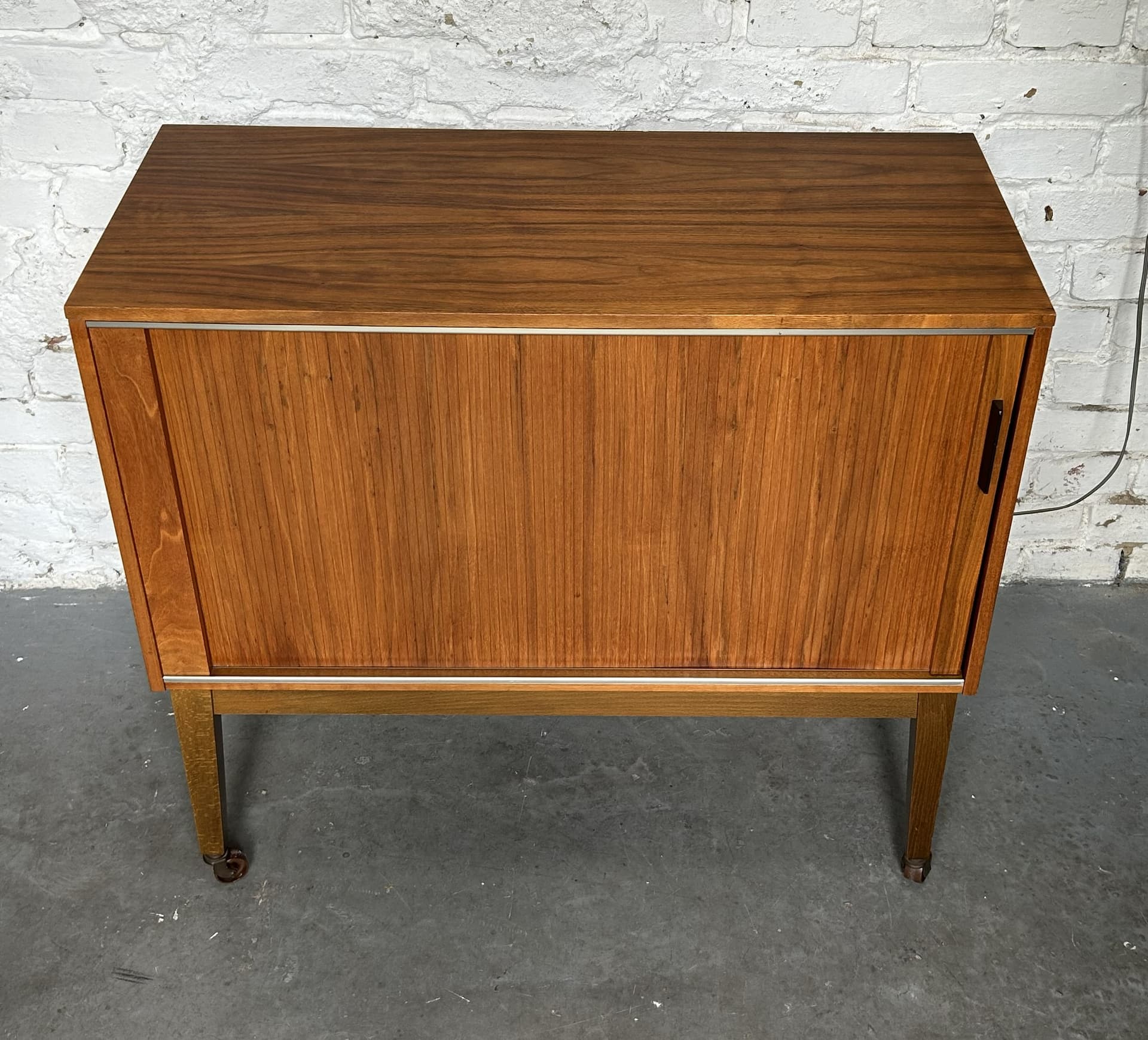 Bar cabinet, brown wood, black metal, 1950s - 397317