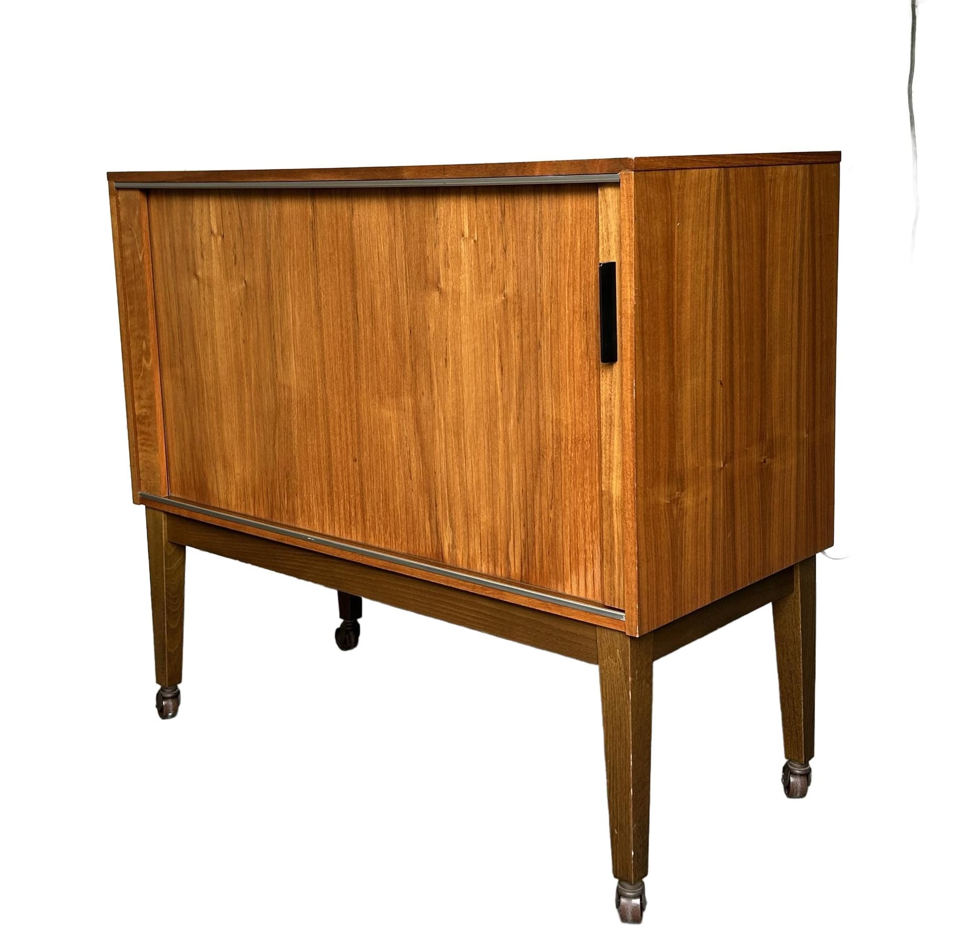 Bar cabinet, brown wood, black metal, 1950s