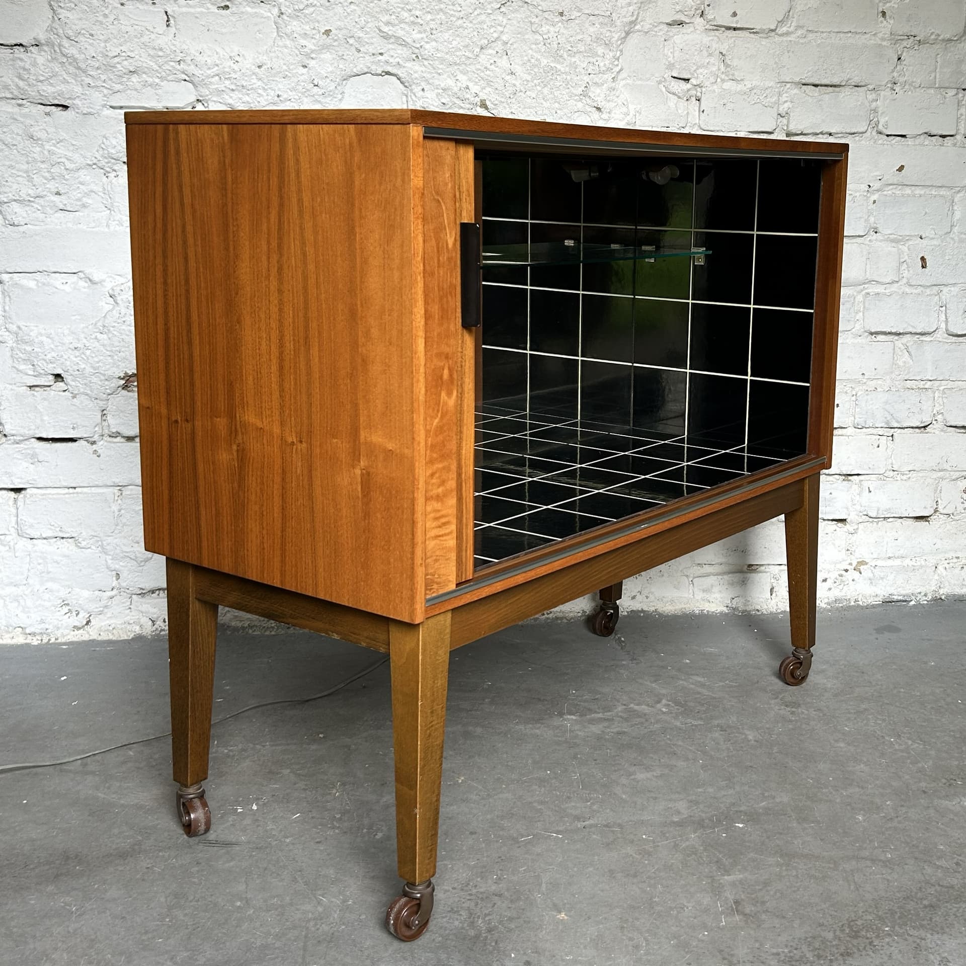 Bar cabinet, brown wood, black metal, 1950s - 397321