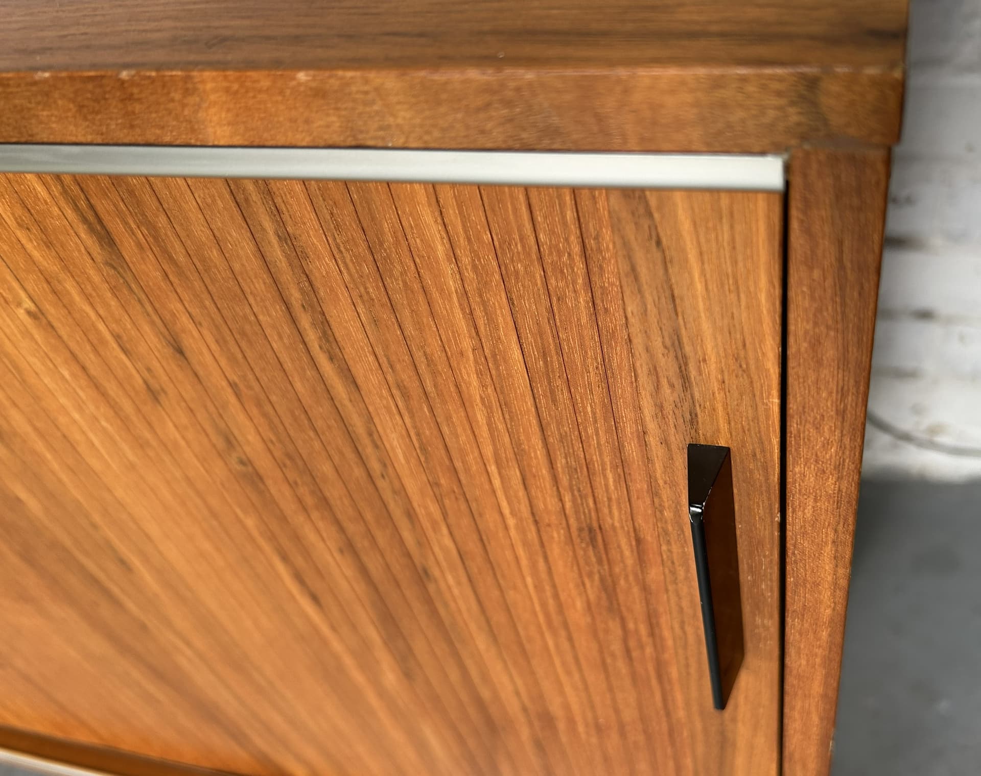 Bar cabinet, brown wood, black metal, 1950s - 397319