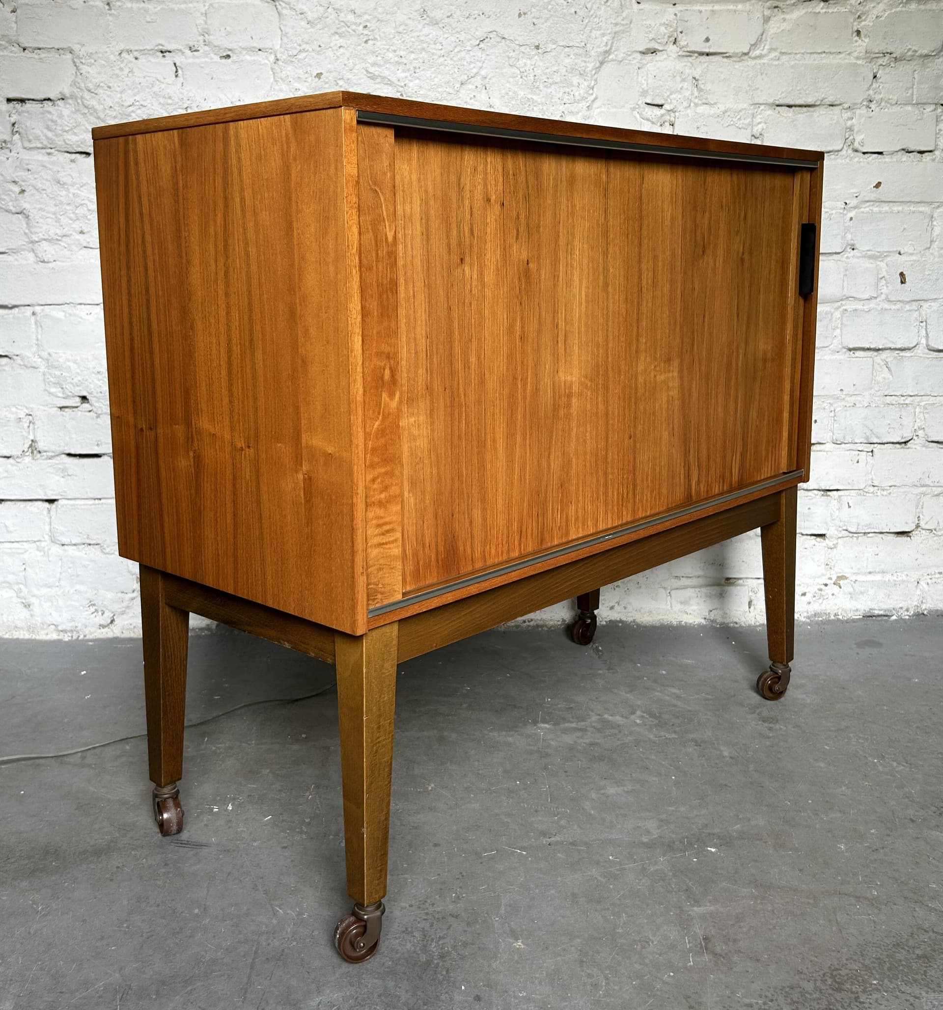 Bar cabinet, brown wood, black metal, 1950s - 397322