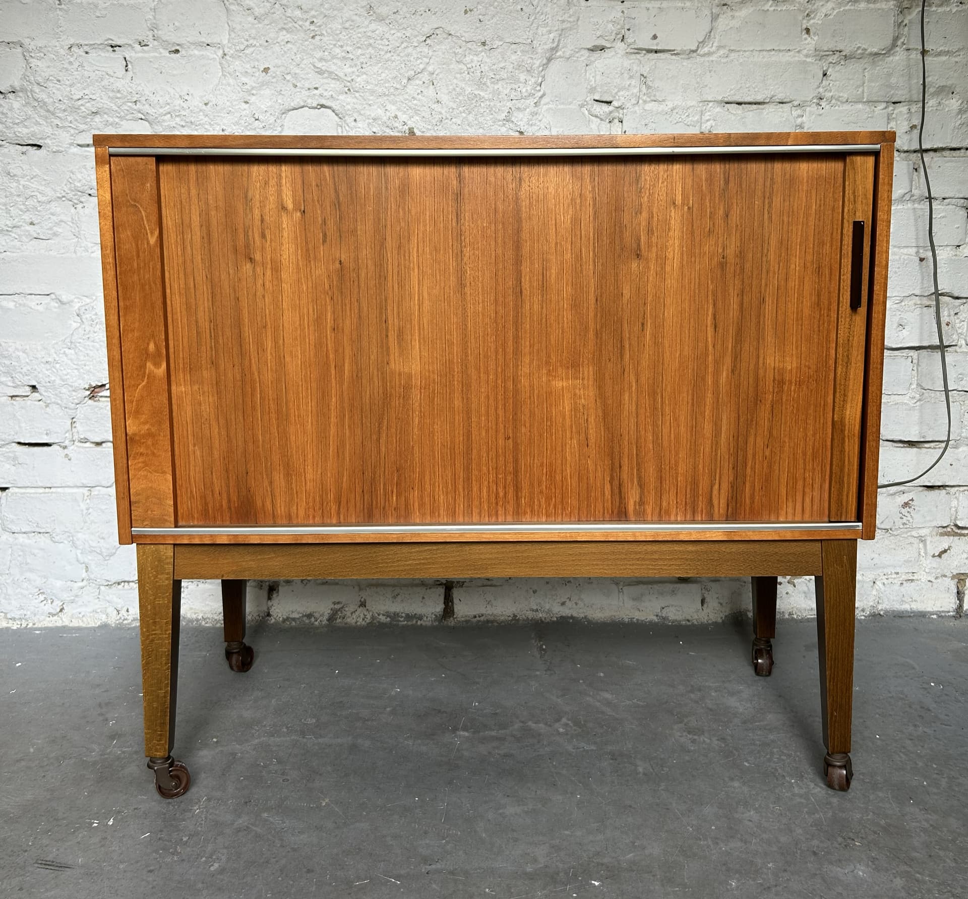 Bar cabinet, brown wood, black metal, 1950s - 397320