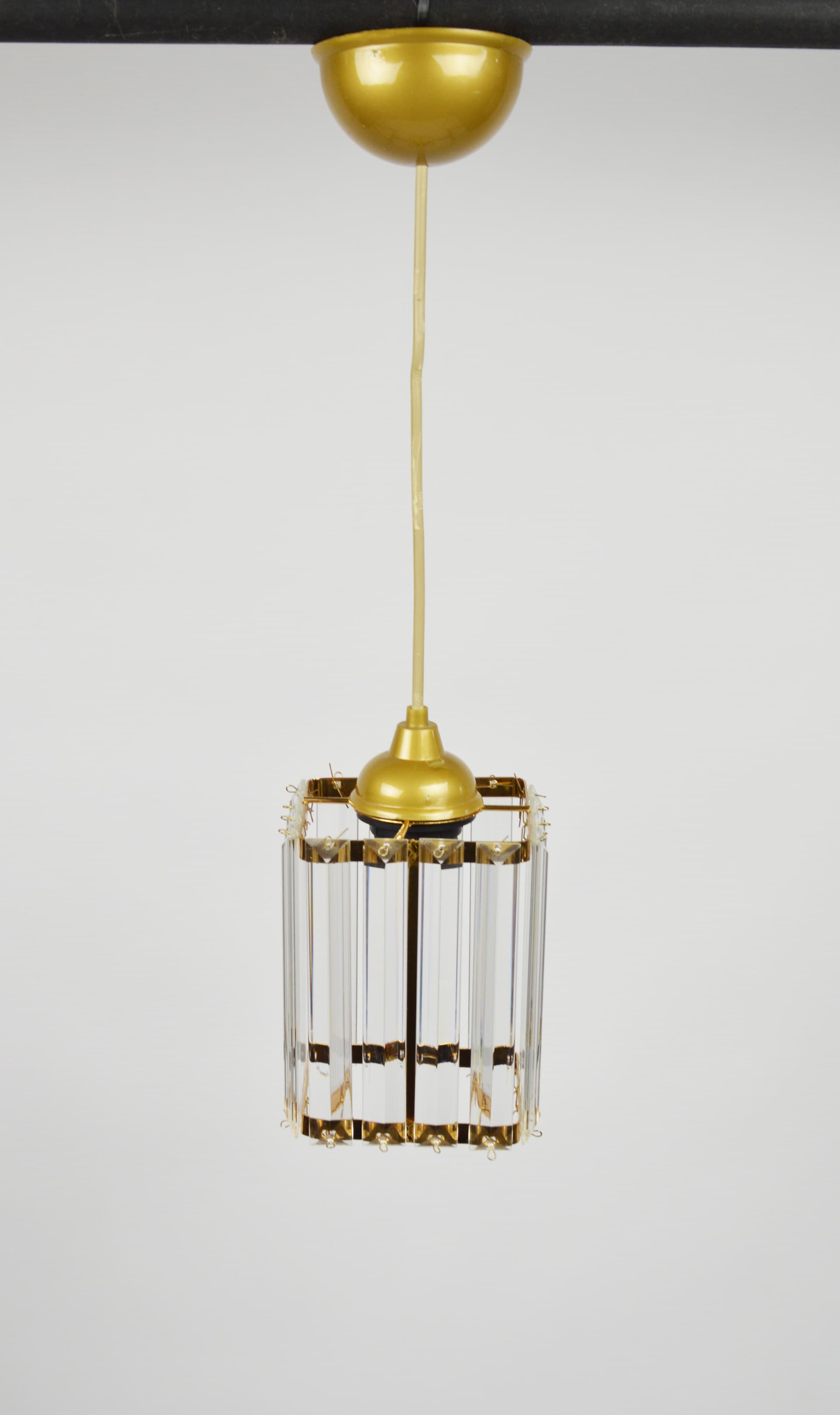 Pendant Lamp, clear glass, gold metal, Germany, 1970s. - 397480