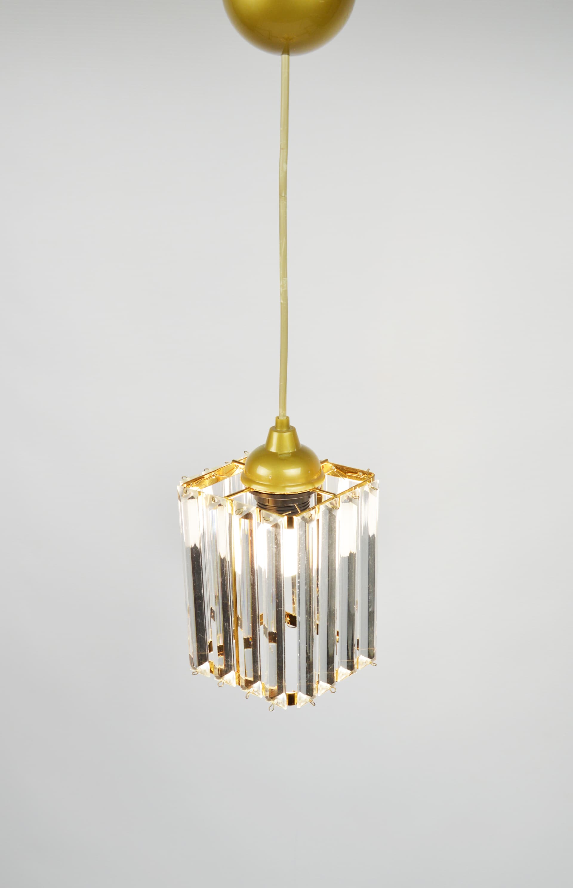 Pendant Lamp, clear glass, gold metal, Germany, 1970s. - 397479