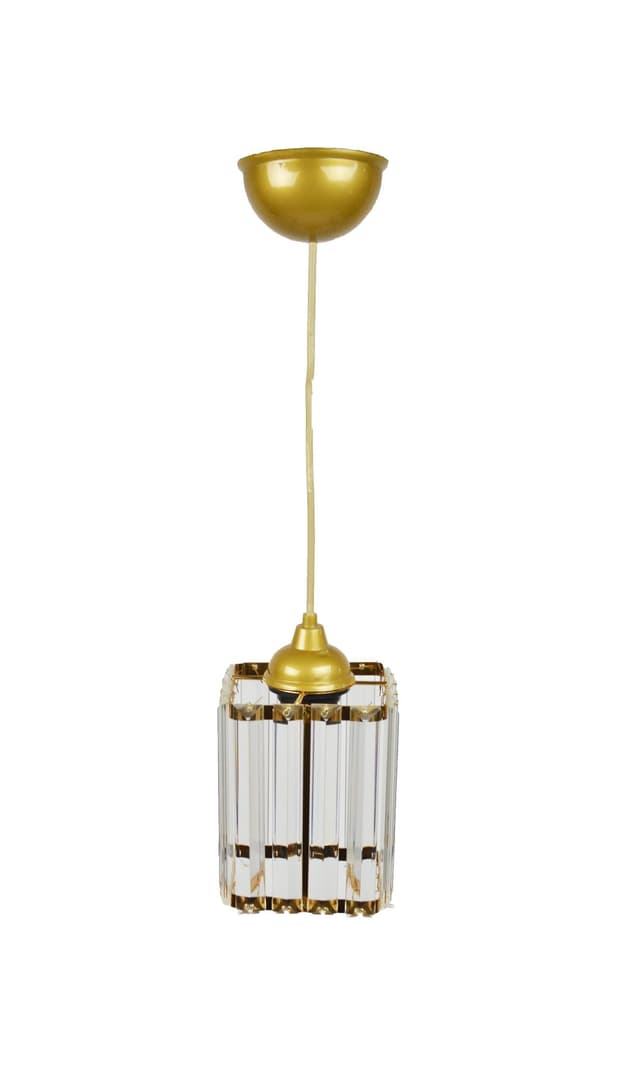 Pendant Lamp, clear glass, gold metal, Germany, 1970s. - DIMENSION
