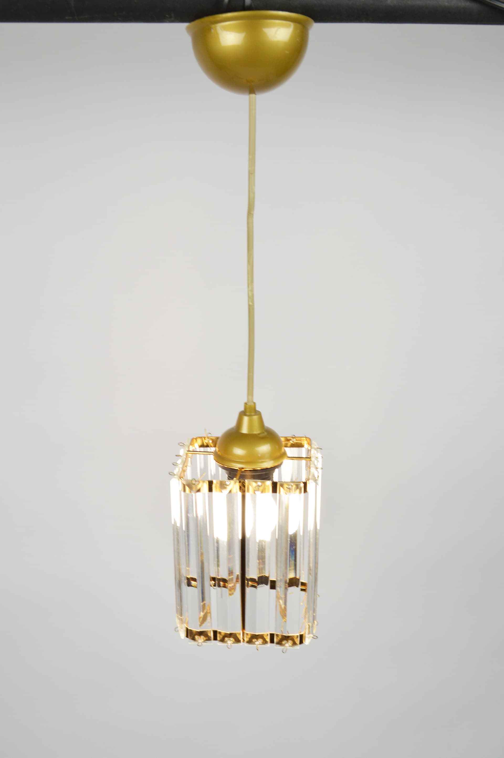 Pendant Lamp, clear glass, gold metal, Germany, 1970s. - 397478