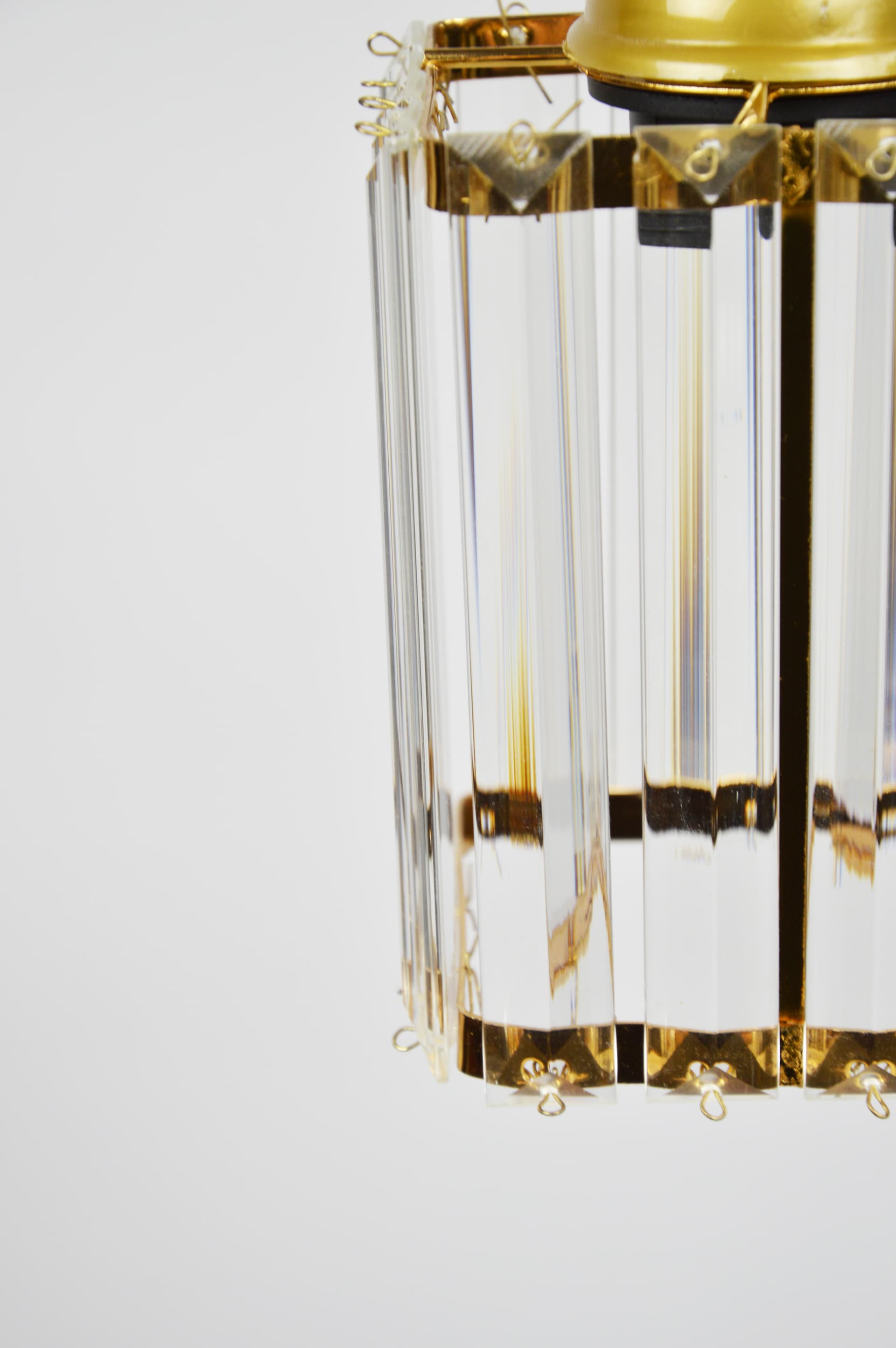 Pendant Lamp, clear glass, gold metal, Germany, 1970s. - 397481