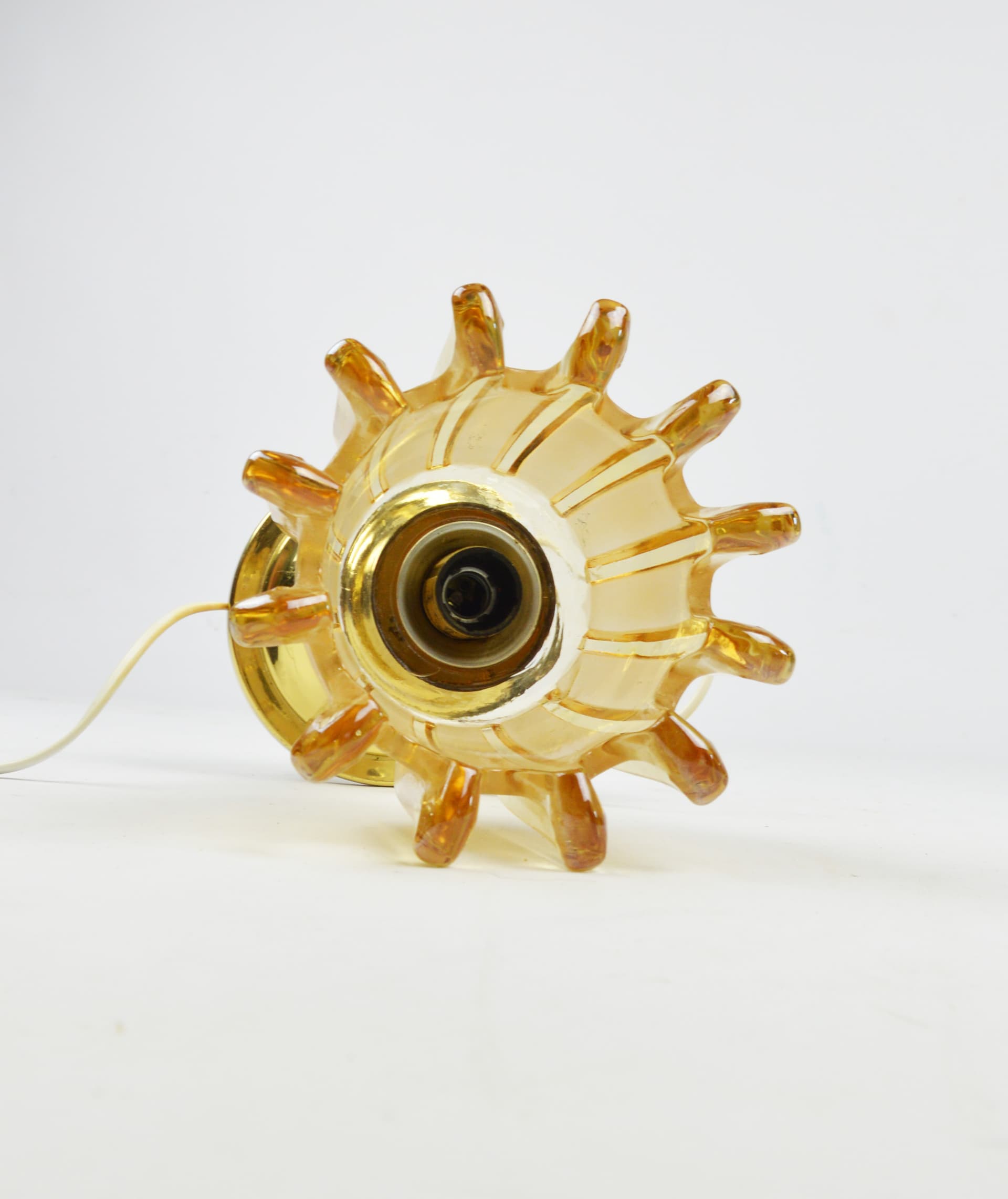 Table lamp, orange glass, gold metal, Germany, 1970s. - 397483