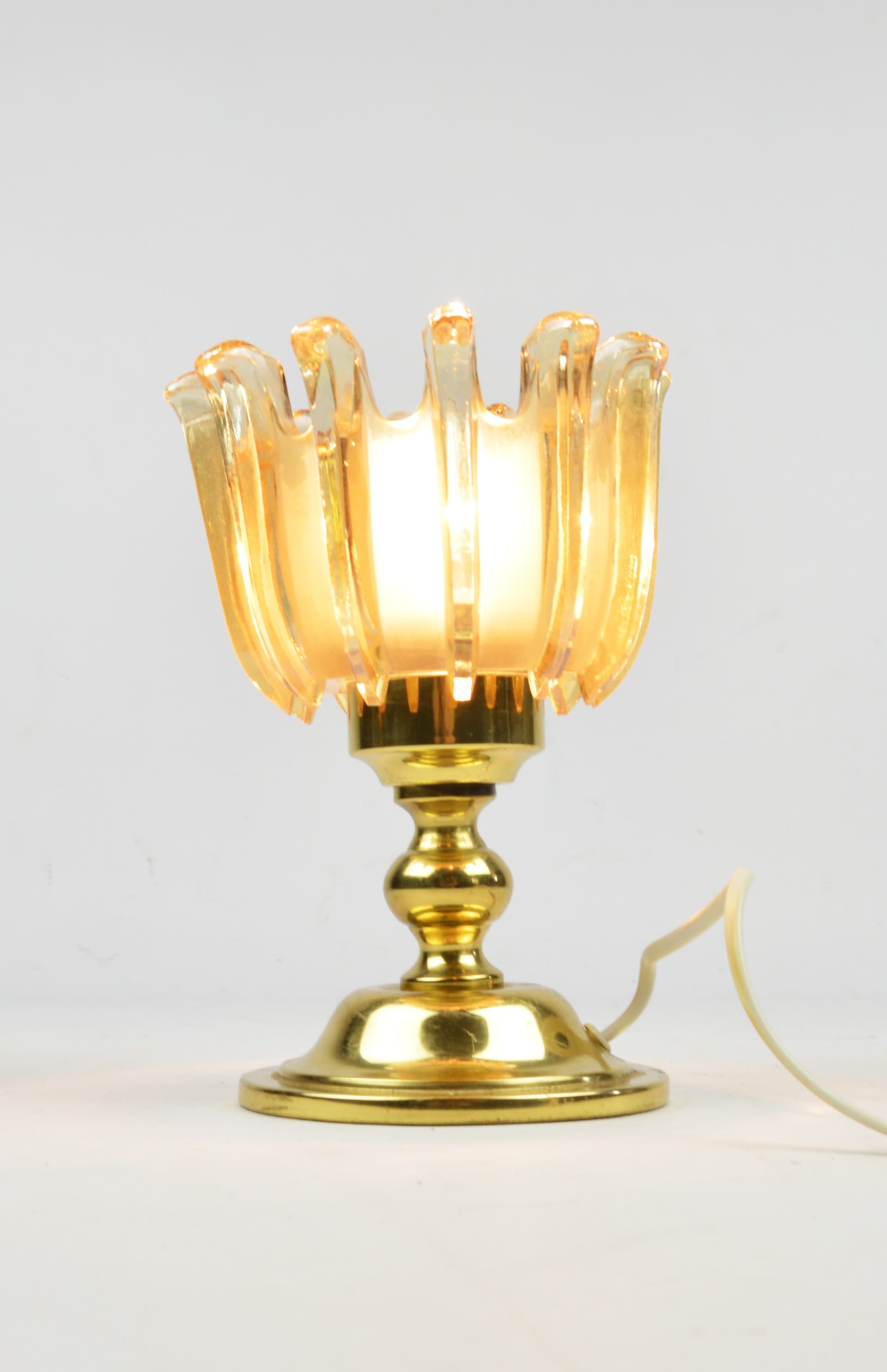 Table lamp, orange glass, gold metal, Germany, 1970s. - 397484