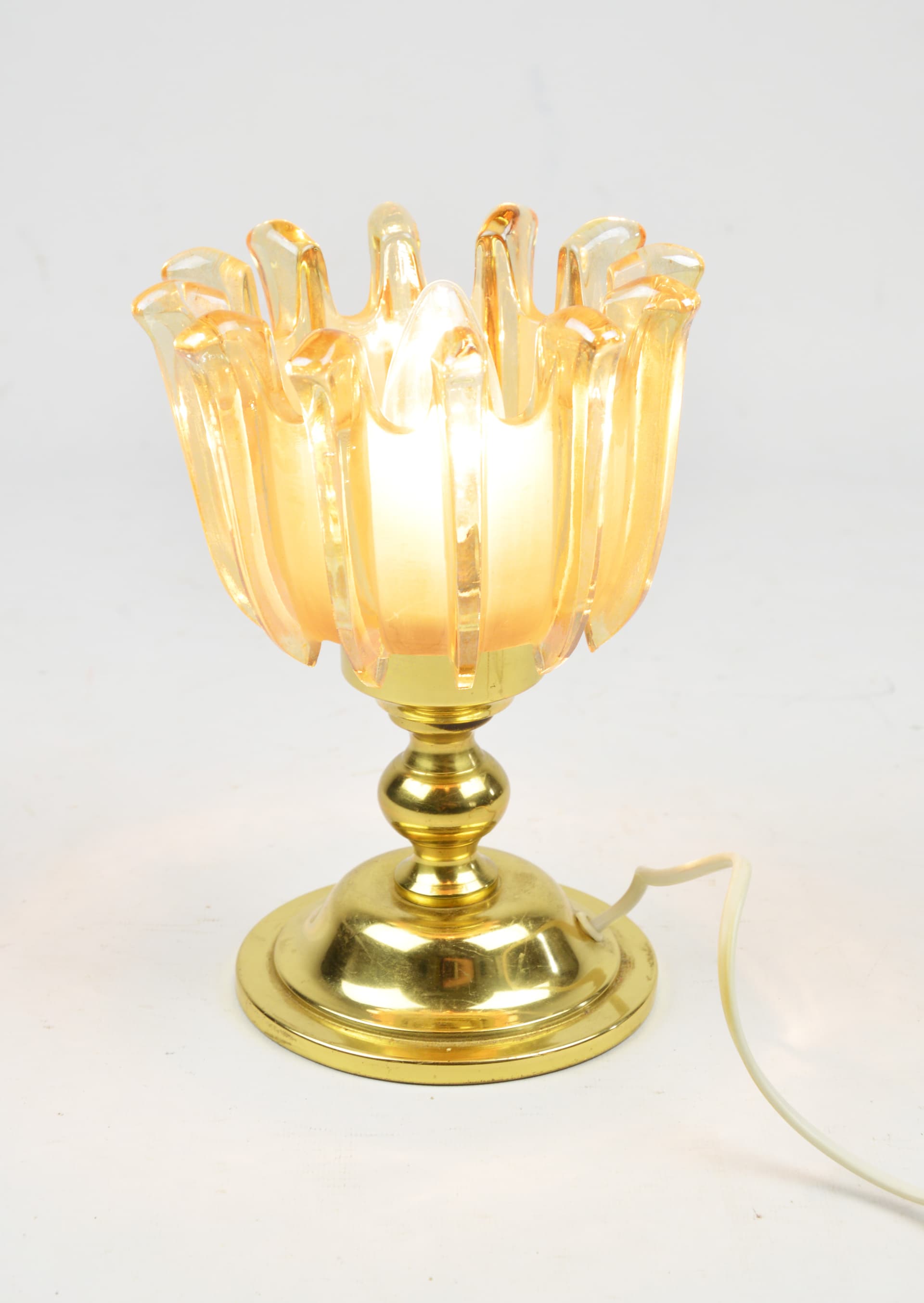 Table lamp, orange glass, gold metal, Germany, 1970s. - 397489