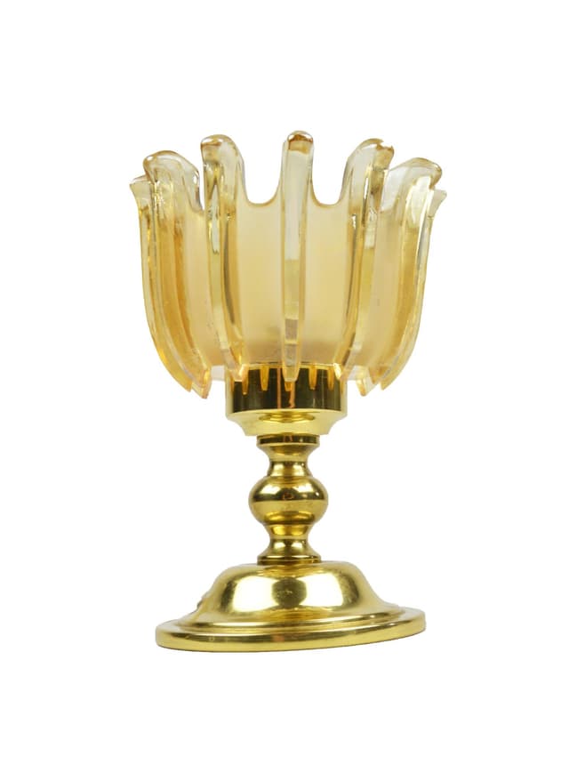 Table lamp, orange glass, gold metal, Germany, 1970s. - DIMENSION