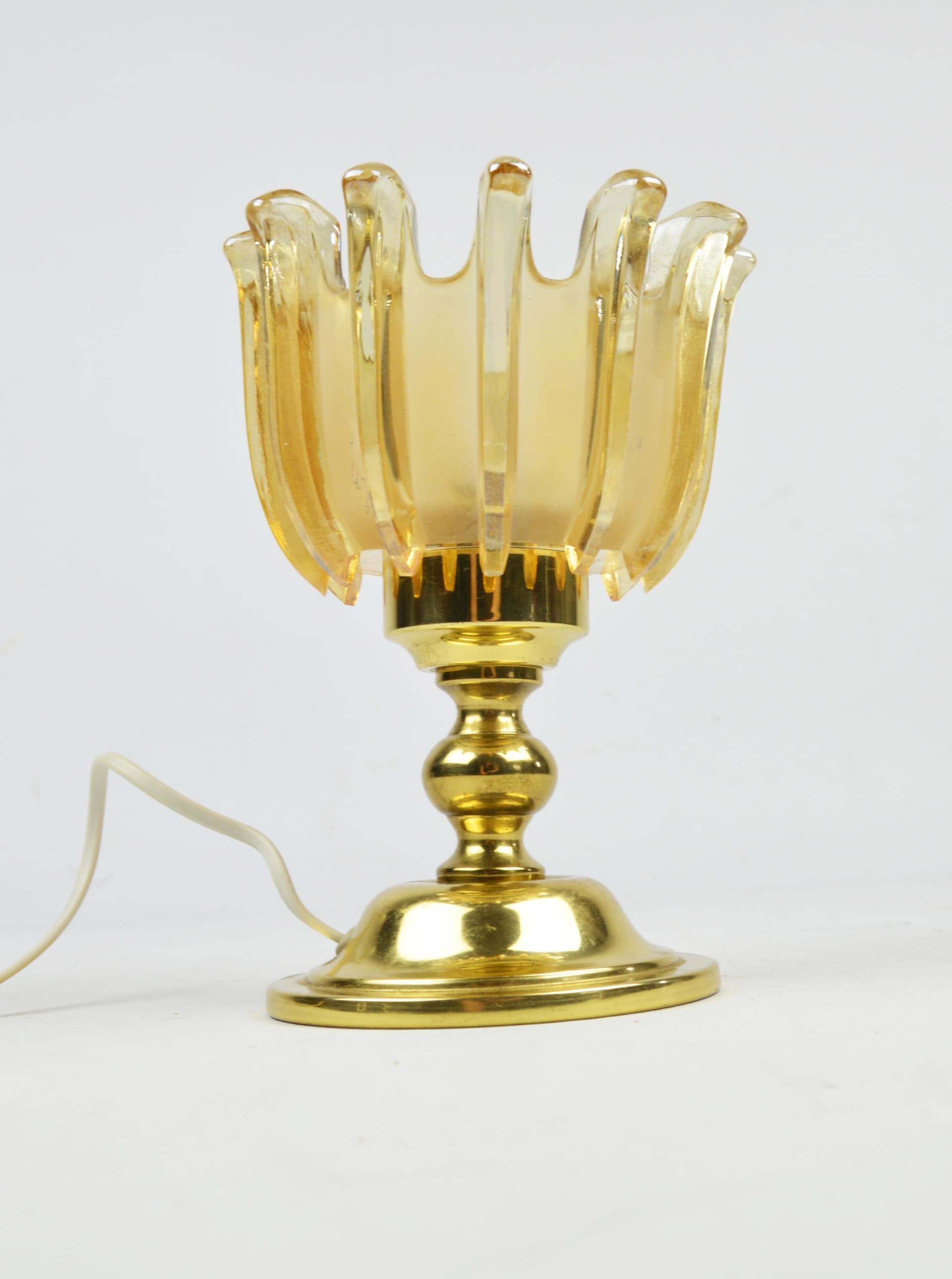 Table lamp, orange glass, gold metal, Germany, 1970s. - 397486
