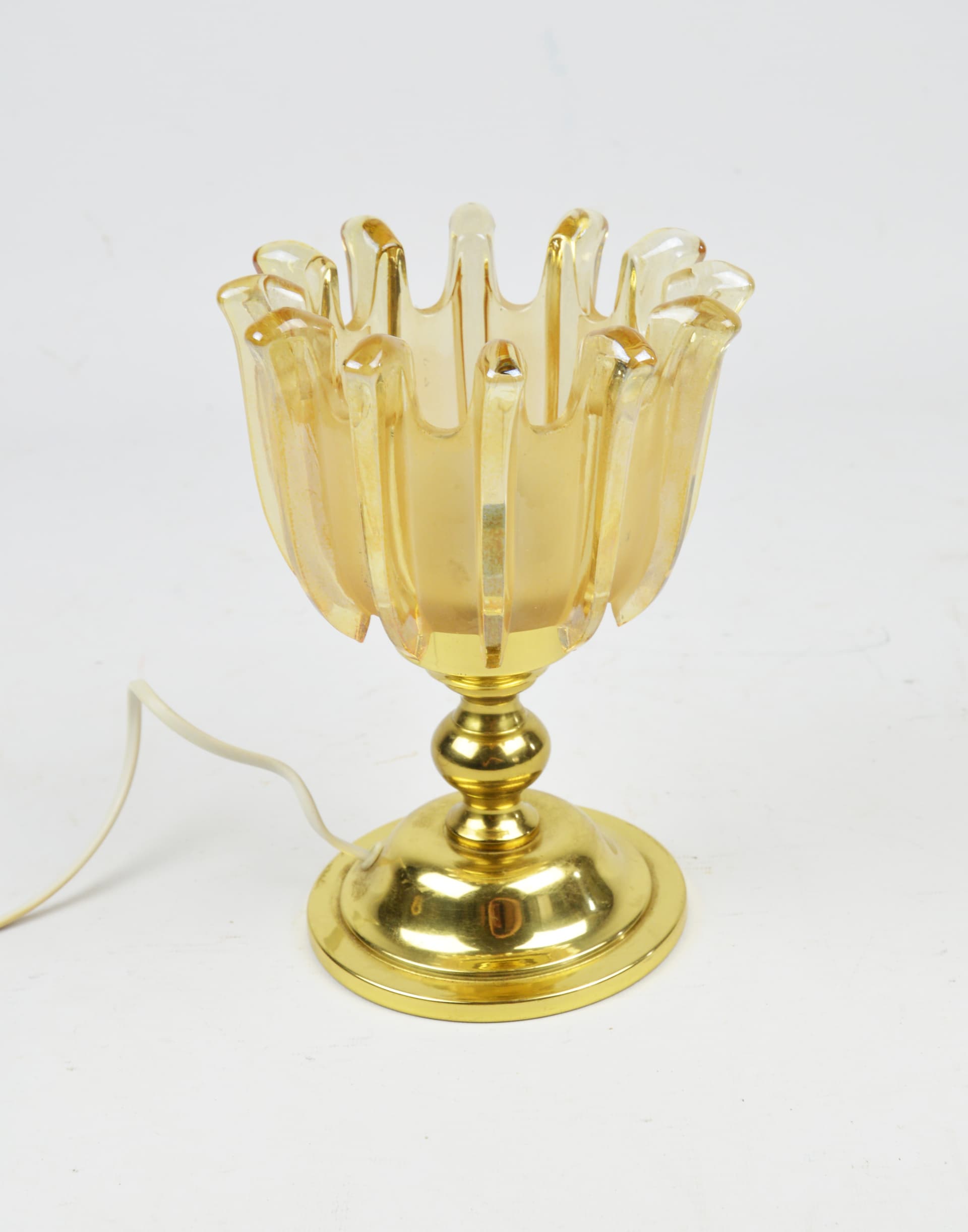Table lamp, orange glass, gold metal, Germany, 1970s. - 397487