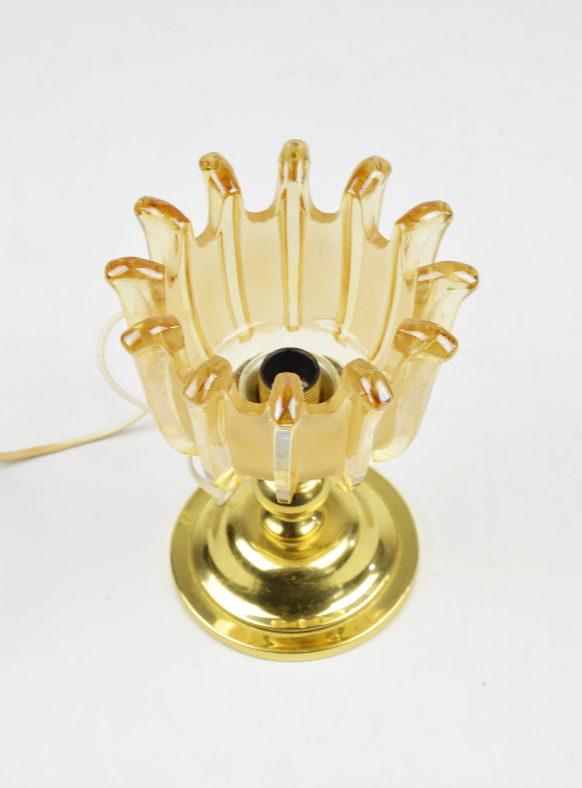 Table lamp, orange glass, gold metal, Germany, 1970s. - 397488