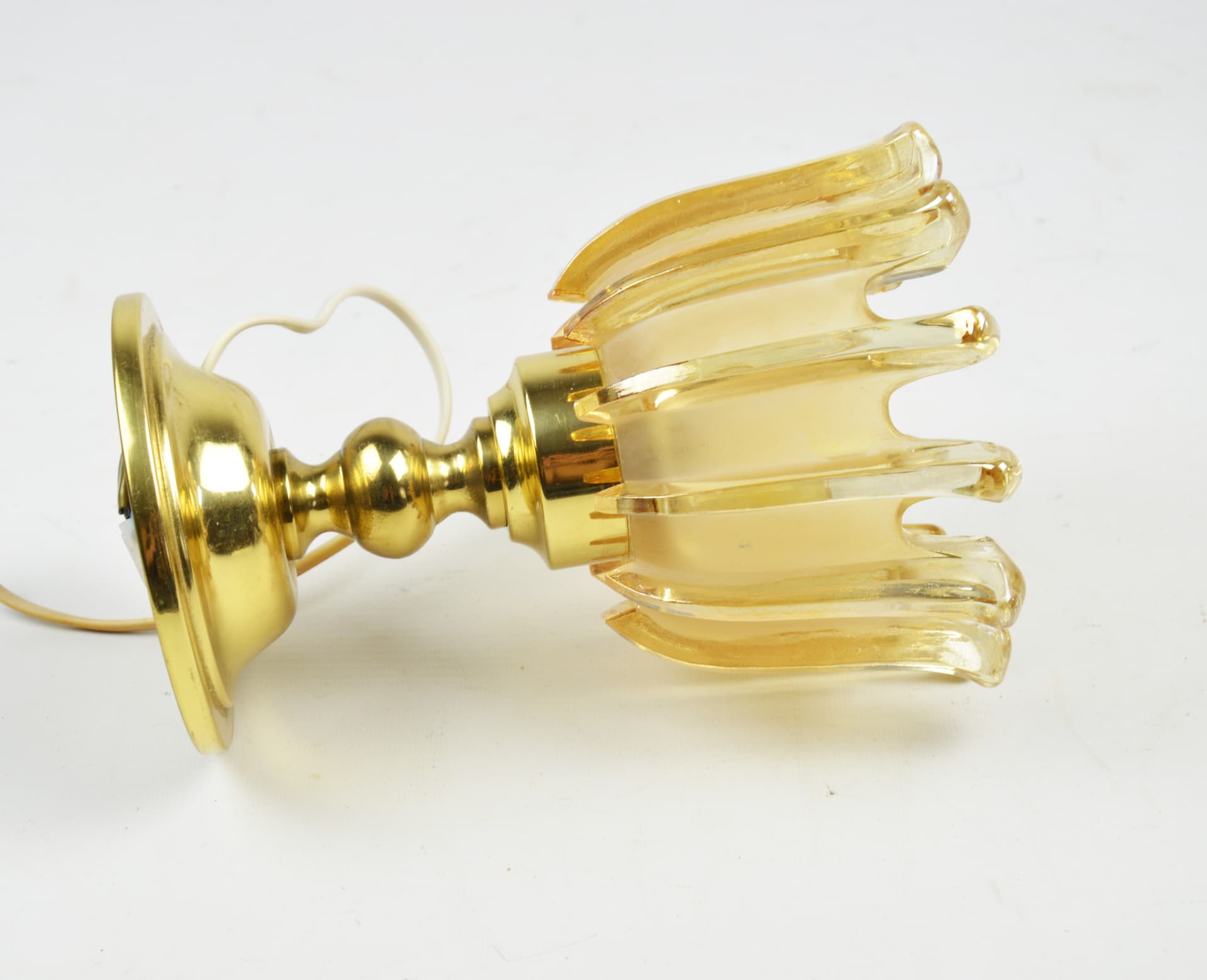 Table lamp, orange glass, gold metal, Germany, 1970s. - 397485