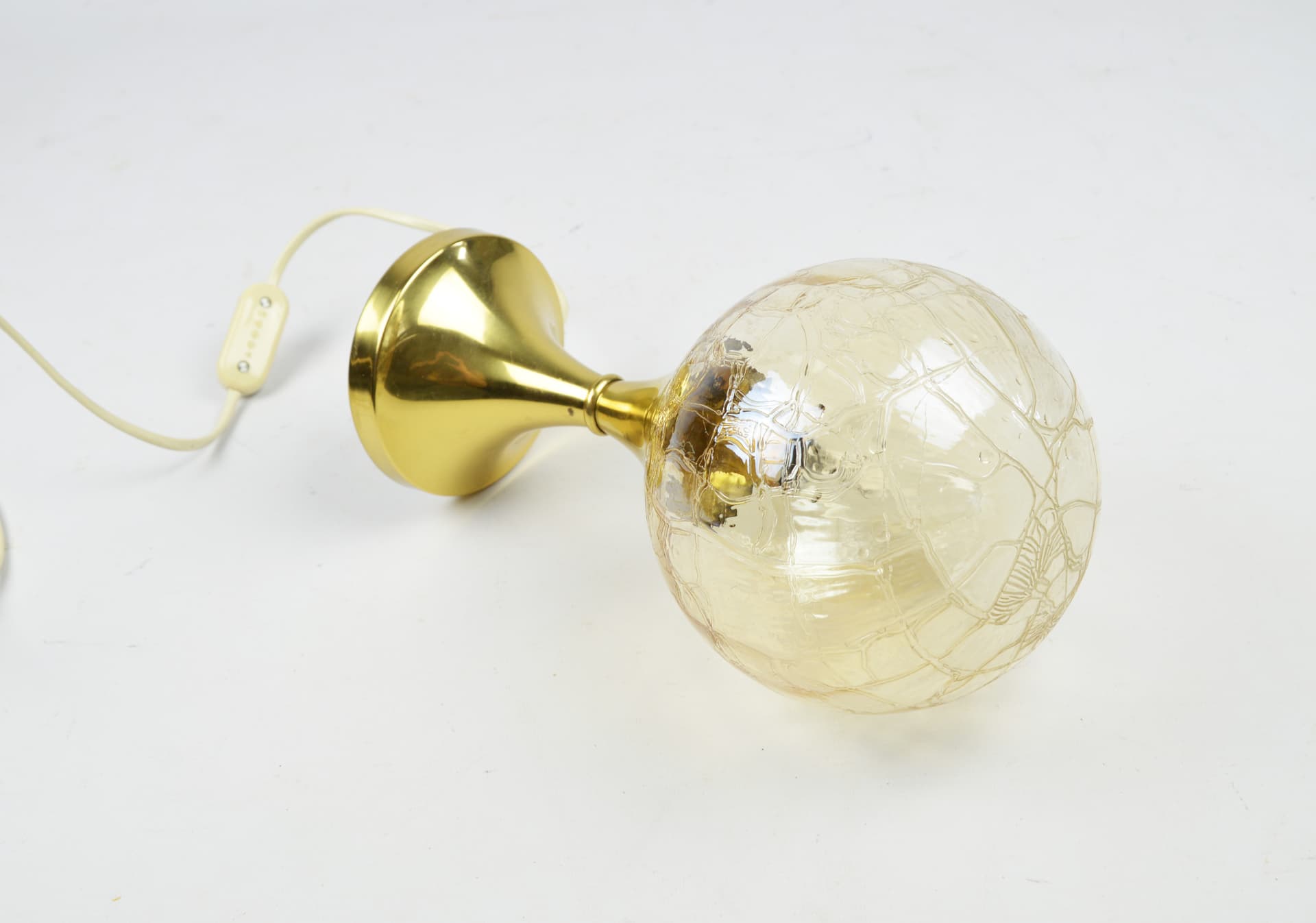 Table Lamp Space Age, transparent yellow soda glass, gold metal, Germany, 1970s. - 397514
