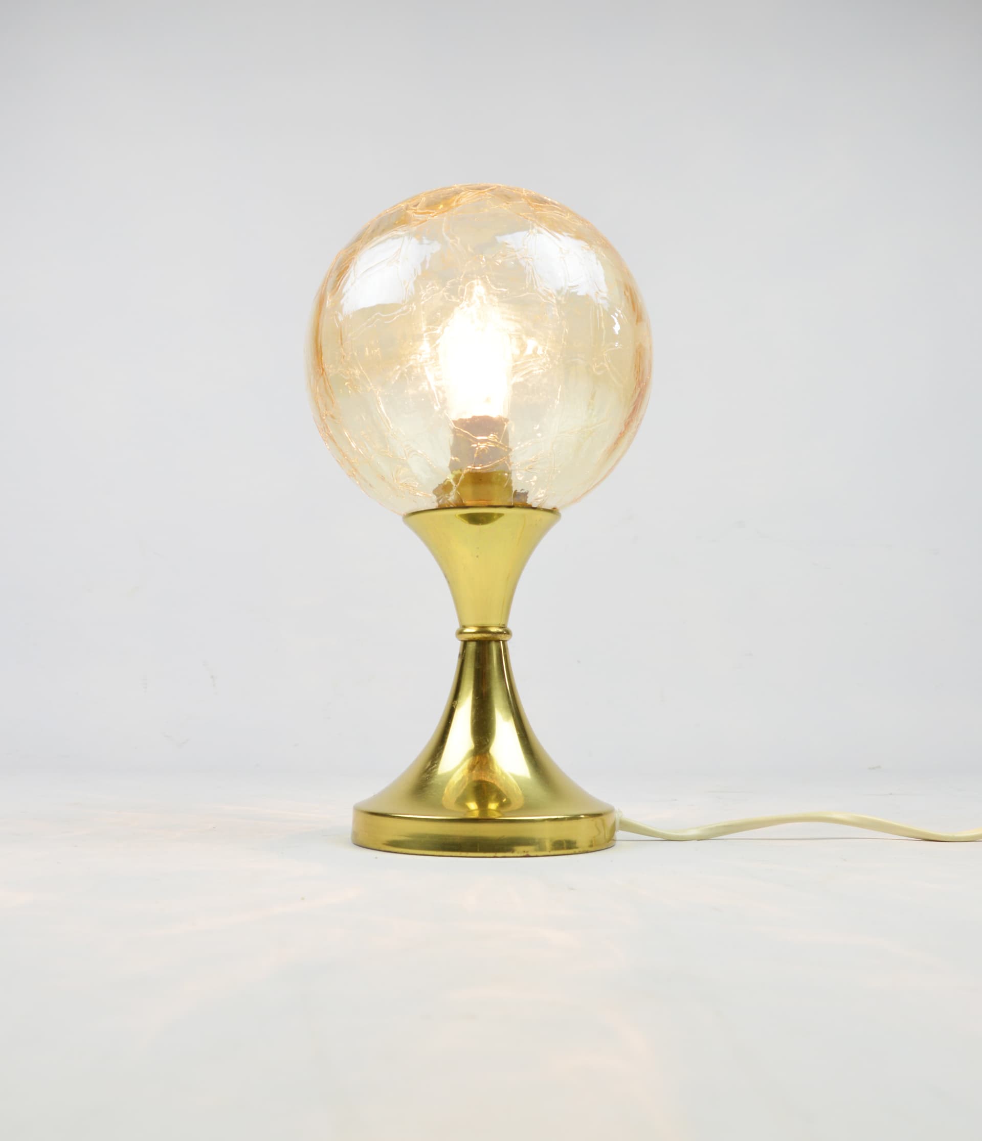 Table Lamp Space Age, transparent yellow soda glass, gold metal, Germany, 1970s. - 397515