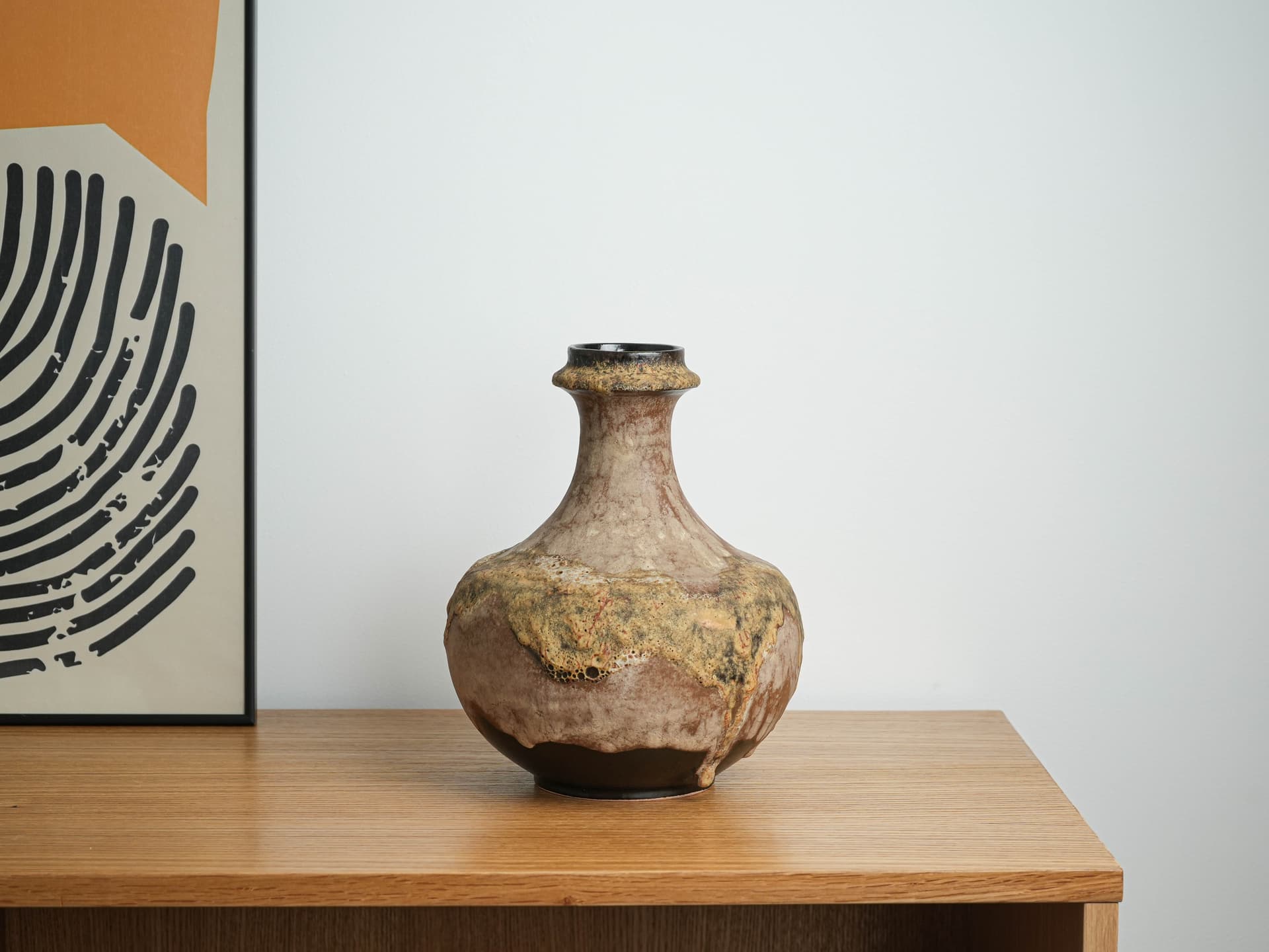 Vase West Germany, brown yellow green black ceramics, Germany, 1970s. - 397643