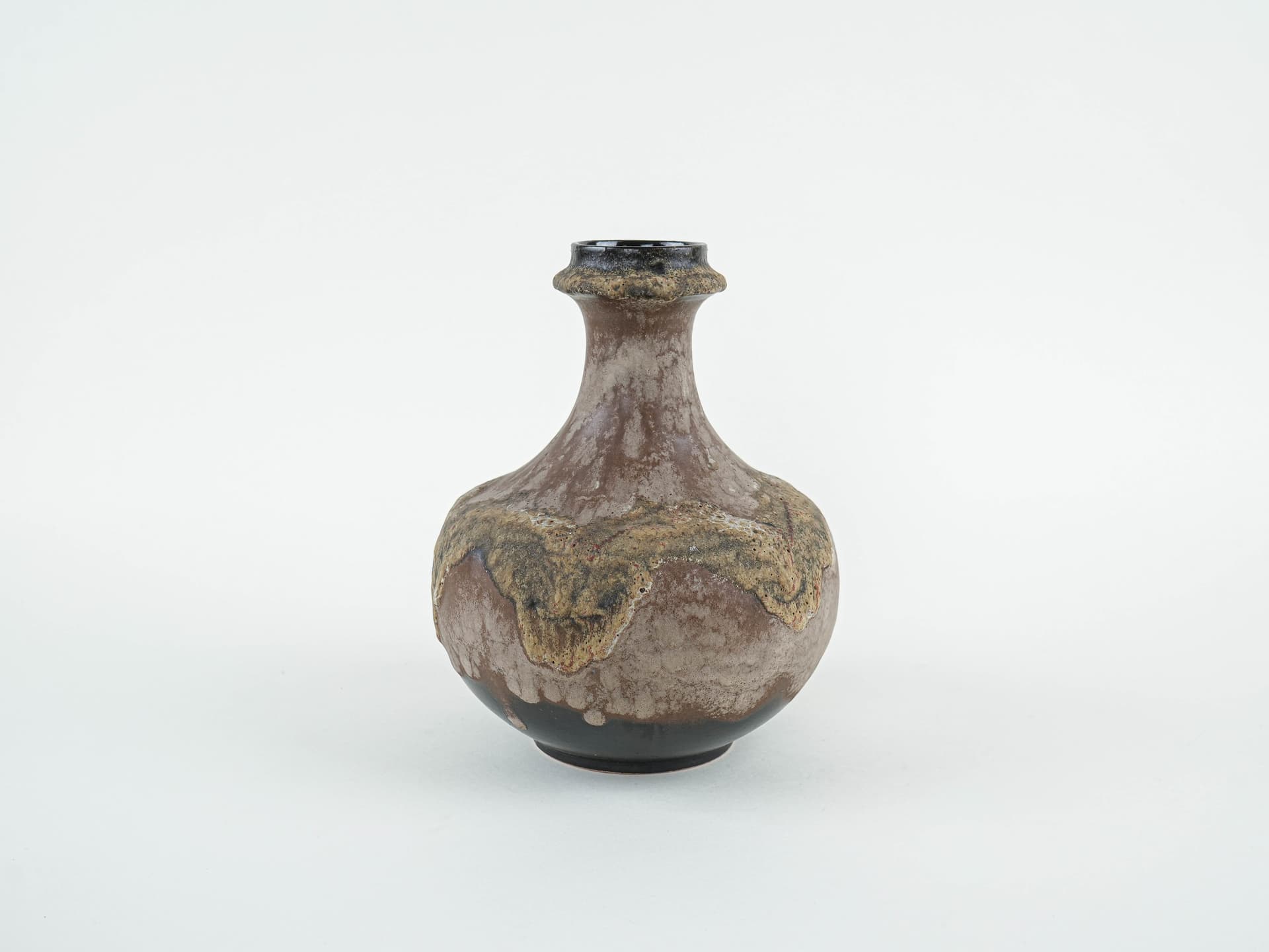 Vase West Germany, brown yellow green black ceramics, Germany, 1970s. - 397638