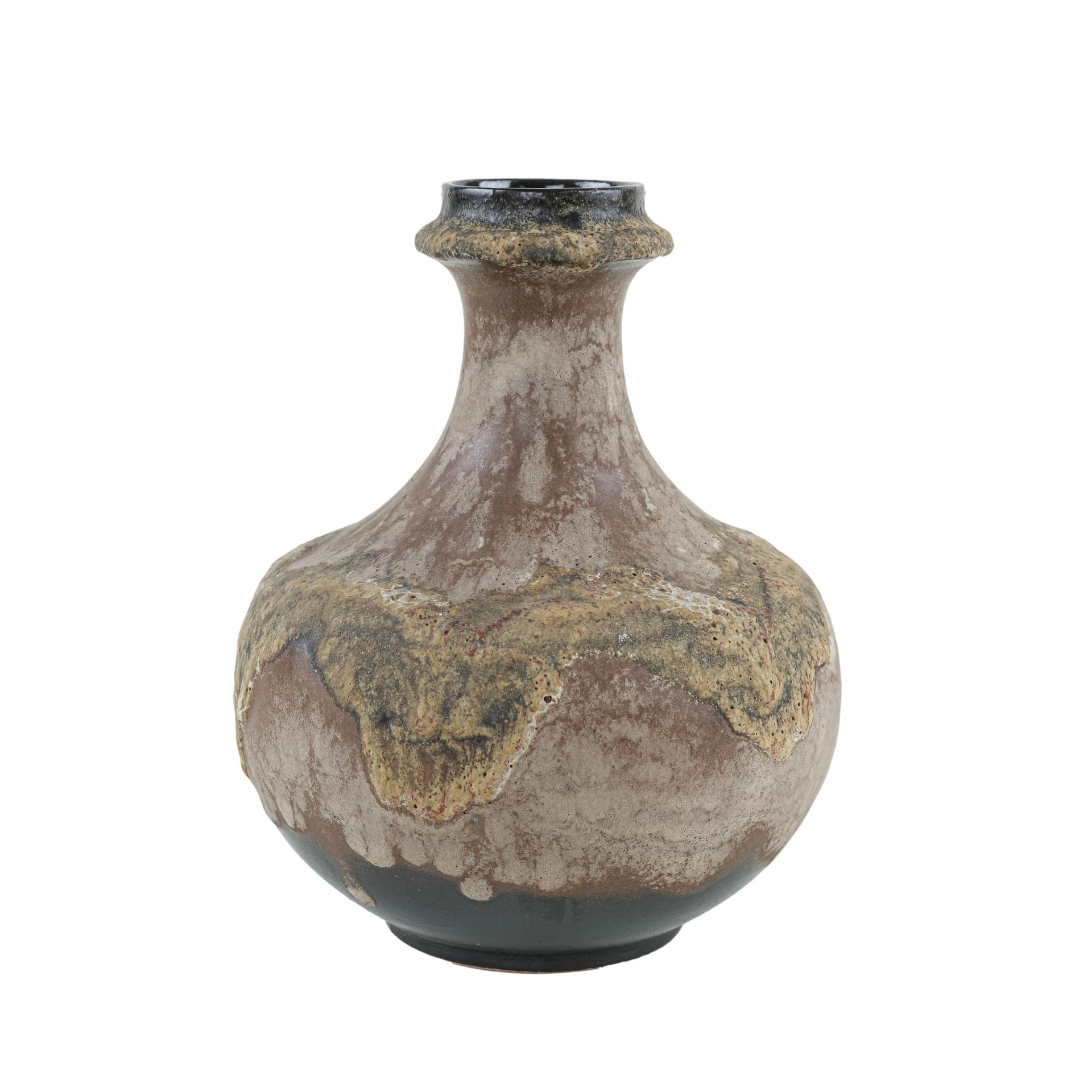 Vase West Germany, brown yellow green black ceramics, Germany, 1970s.