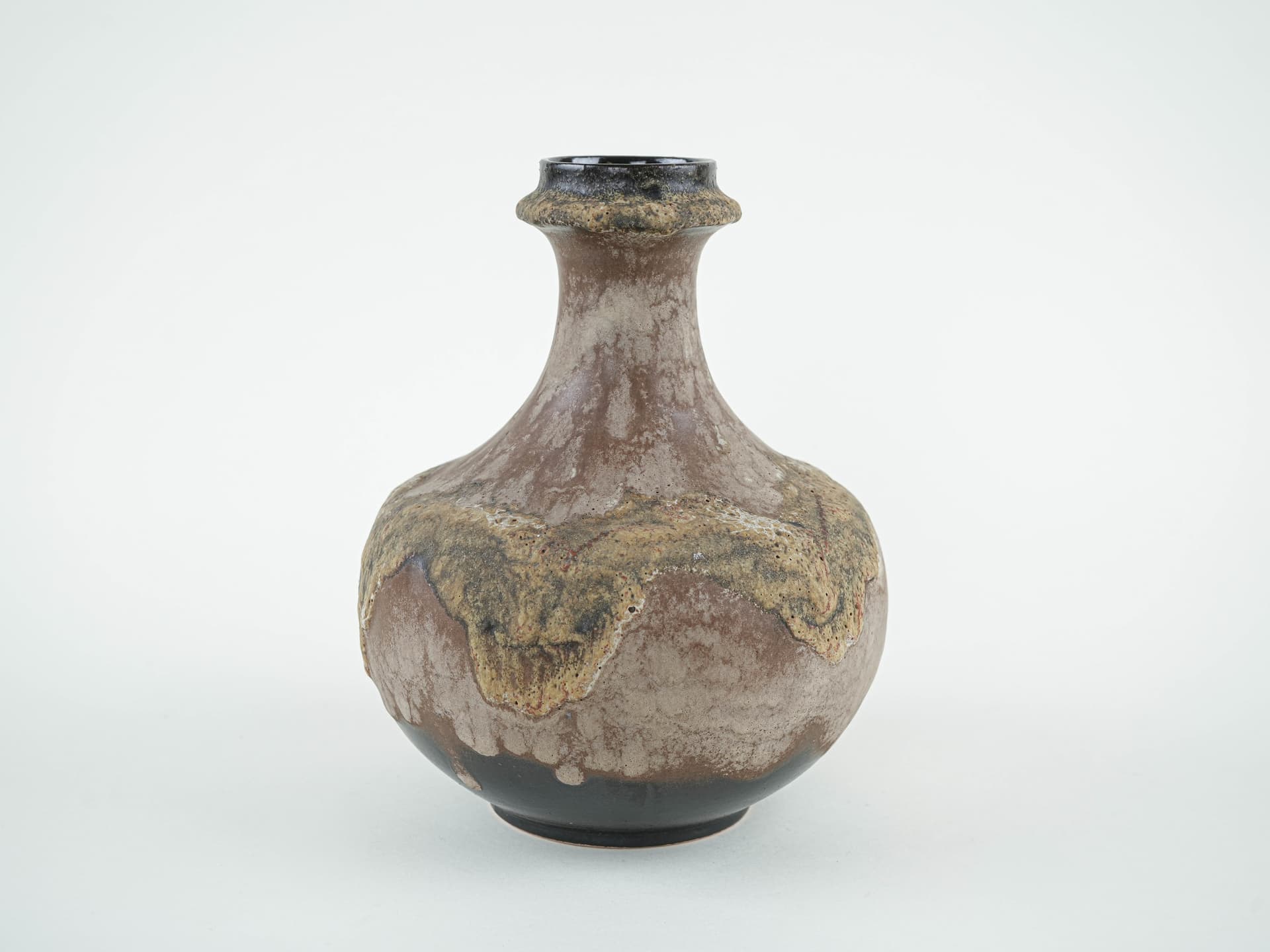 Vase West Germany, brown yellow green black ceramics, Germany, 1970s. - 397642