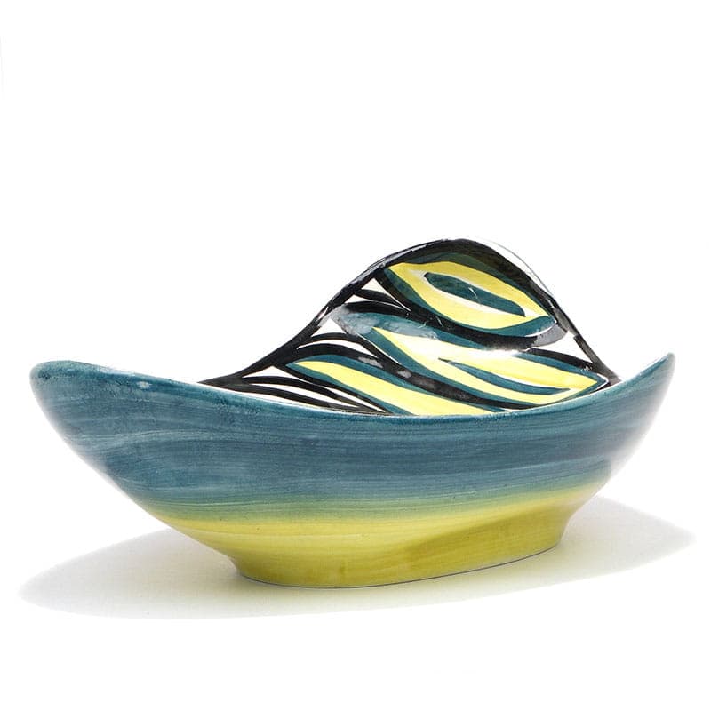 Fruit basket, blue yellow, faience, by W. Płażewski, Poland, 1950s - 397649