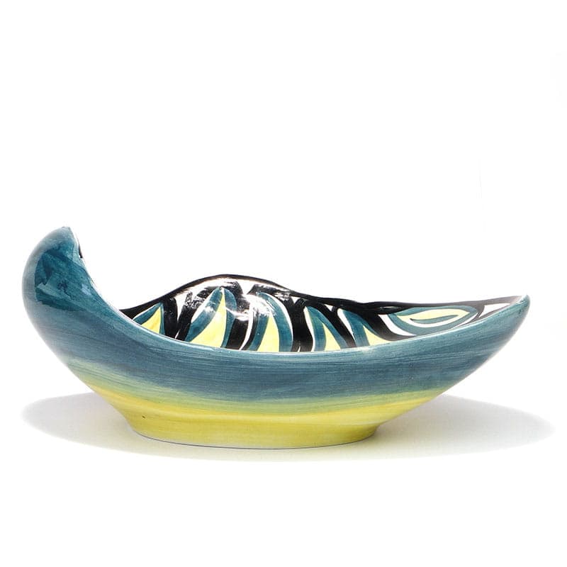 Fruit basket, blue yellow, faience, by W. Płażewski, Poland, 1950s - 397651