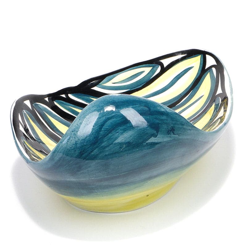 Fruit basket, blue yellow, faience, by W. Płażewski, Poland, 1950s - 397652