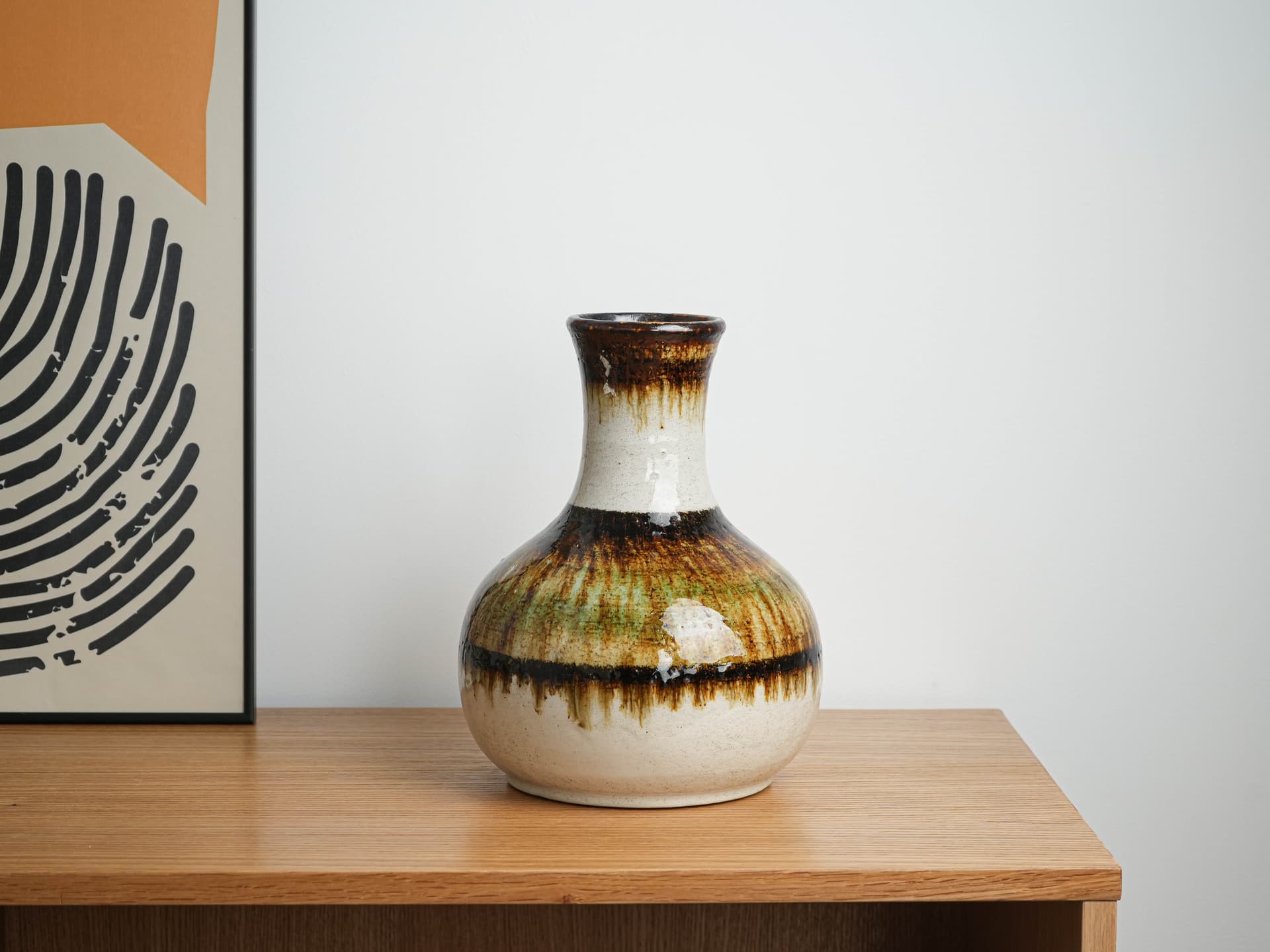 Vase, ceramic white beige brown green yellow, Germany, 1970s. - 397663
