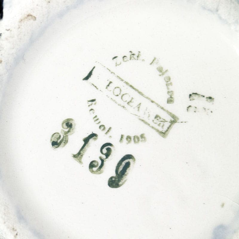 Wazonik kanelowany, biały czarny, fajans, proj. E. Piwek-Białoborska, Polska, lata 50. - 397701