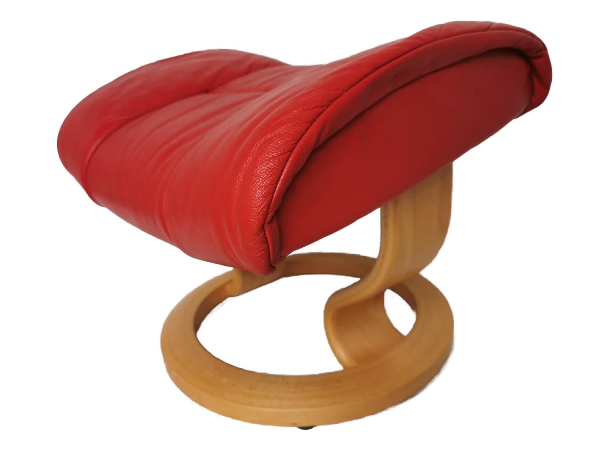 Podnóżek Stressless, skóra czerwona, sklejka, Ekornes, Norwegia