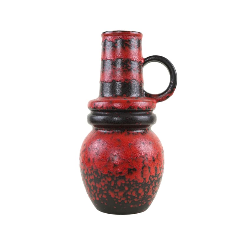 Vase Fat Lava, red black, ceramic, Germany, 1970s.