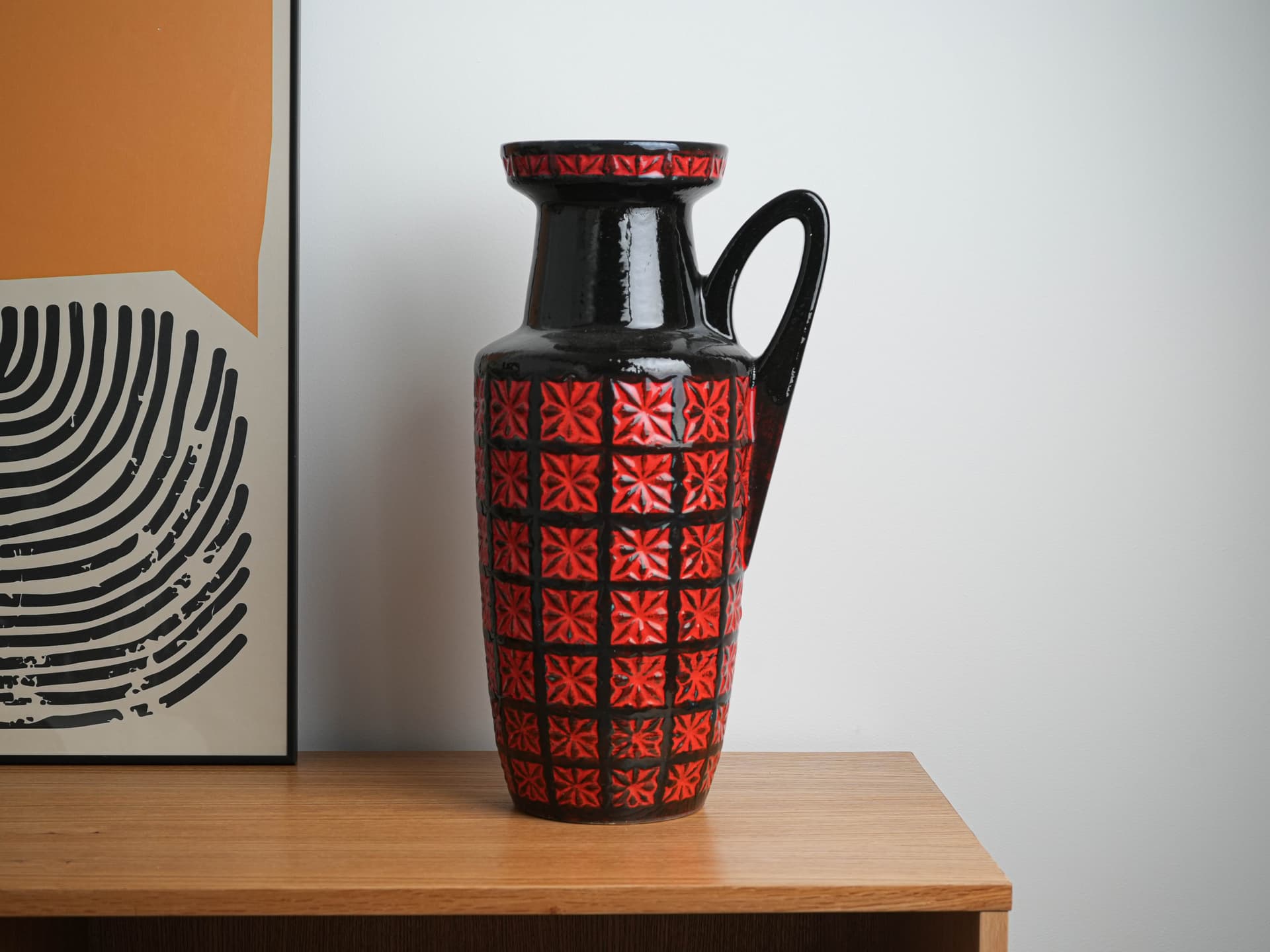 Vase West Germany, black red, ceramic, Germany, 1970s. - 397824