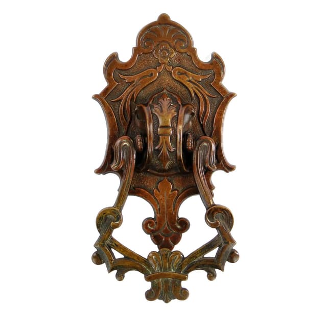 Kołatka do drzwi secesyjna, muszla, brąz brązowy, Austria, początek XX w. - WYMIARY