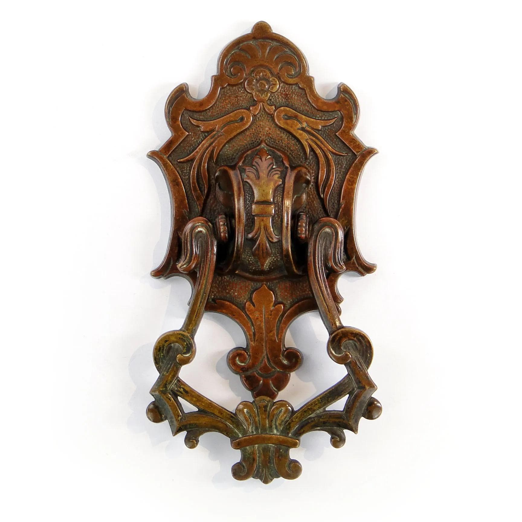 Kołatka do drzwi secesyjna, muszla, brąz brązowy, Austria, początek XX w. - 29167