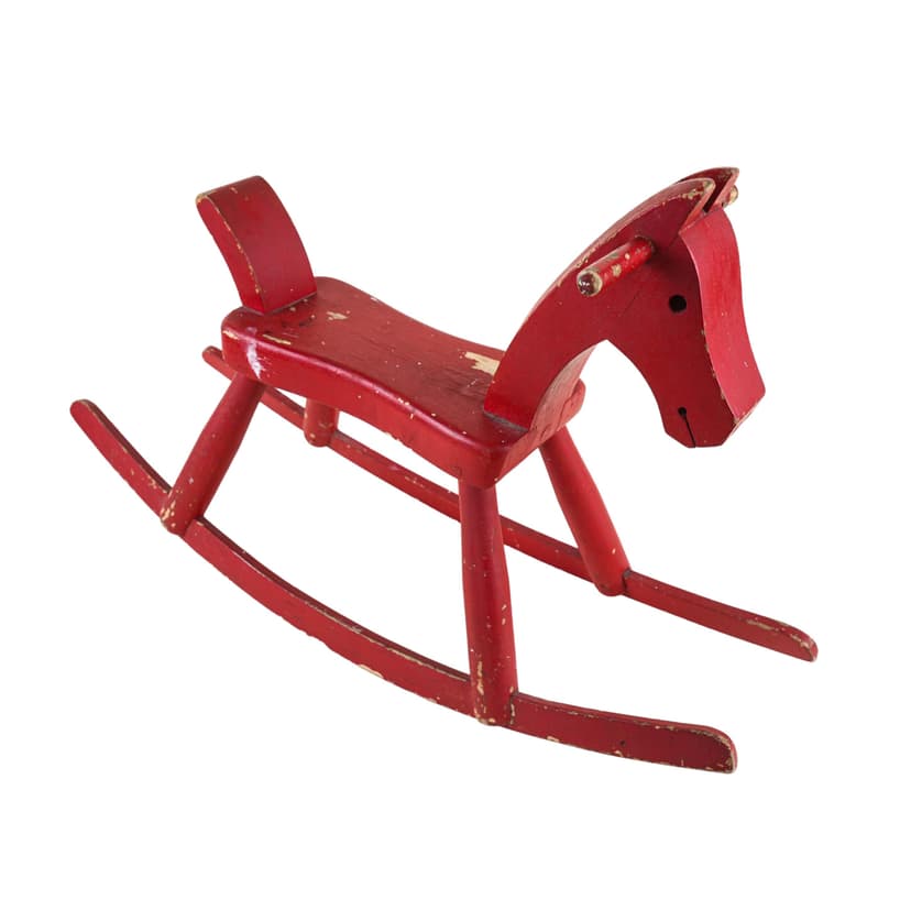 Rocking horse, red wood, by K. Bojesen, Denmark, 1970s.