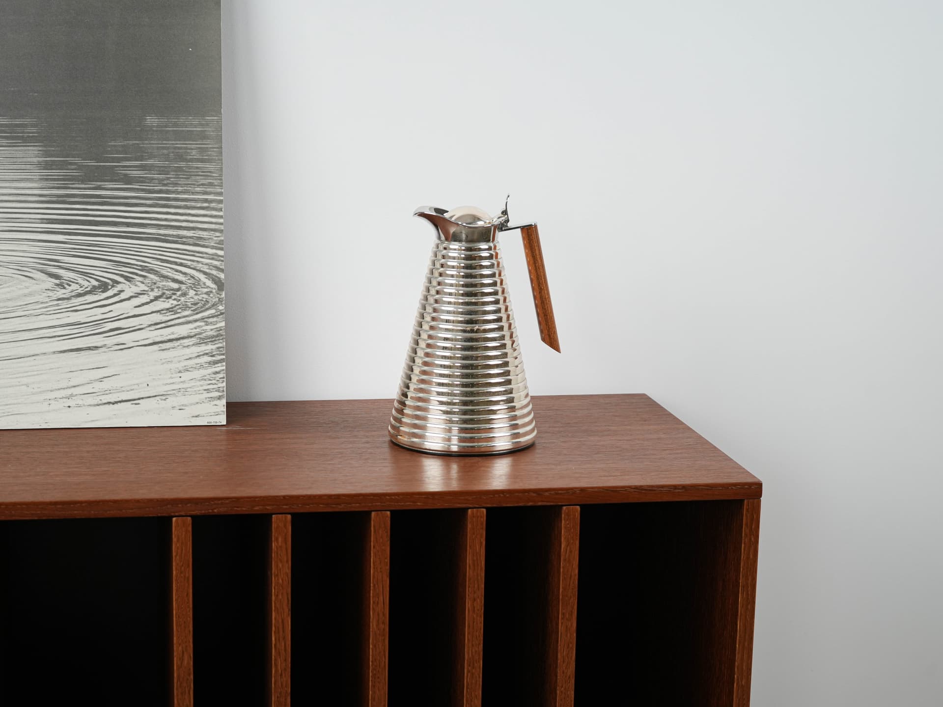 Thermal carafe, silver metal, brown wood, Germany, 1970s. - 397914