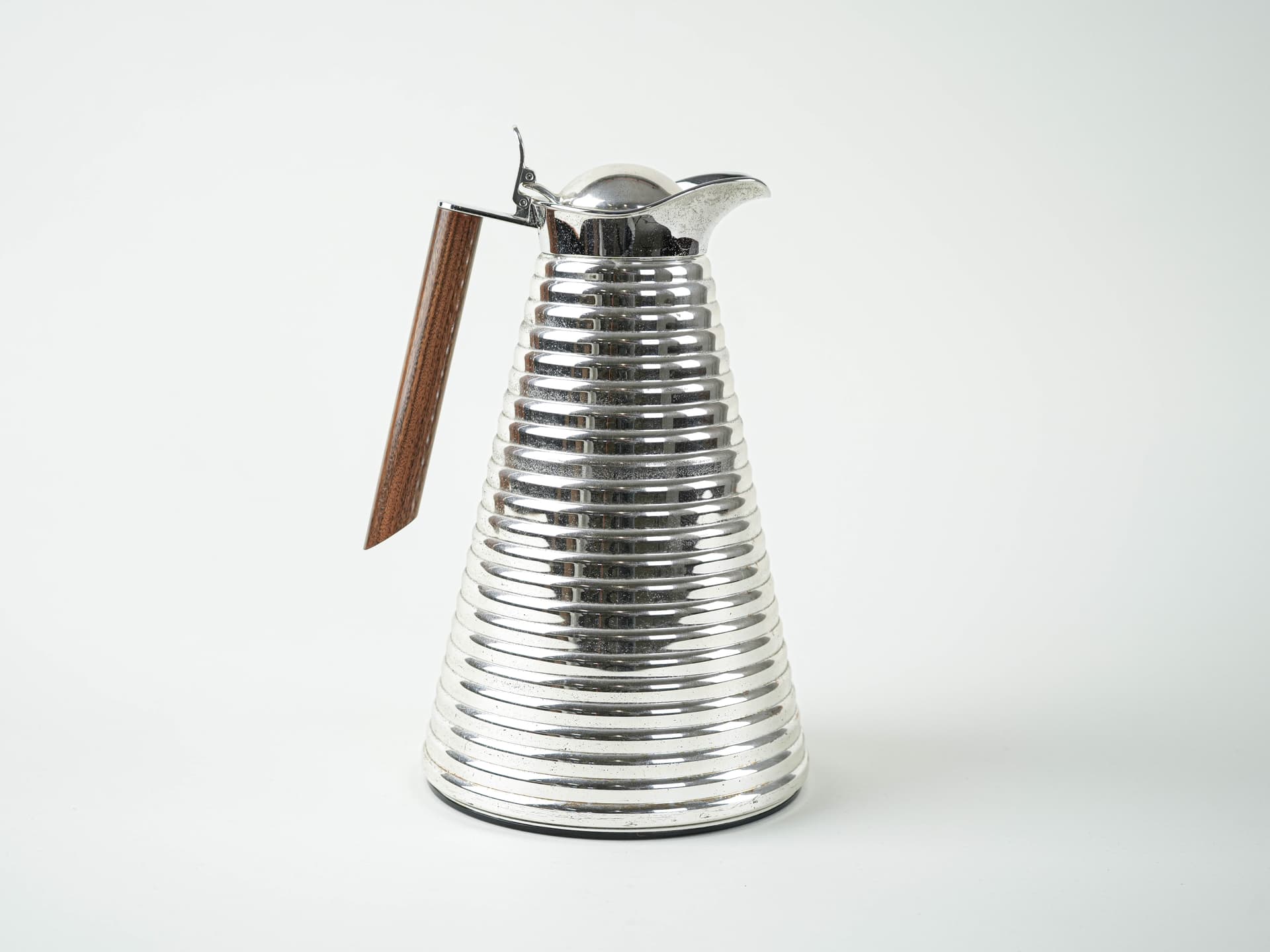 Thermal carafe, silver metal, brown wood, Germany, 1970s. - 397912