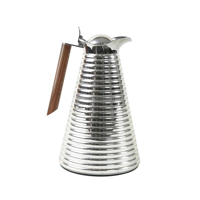 Thermal carafe, silver metal, brown wood, Germany, 1970s. - DIMENSION