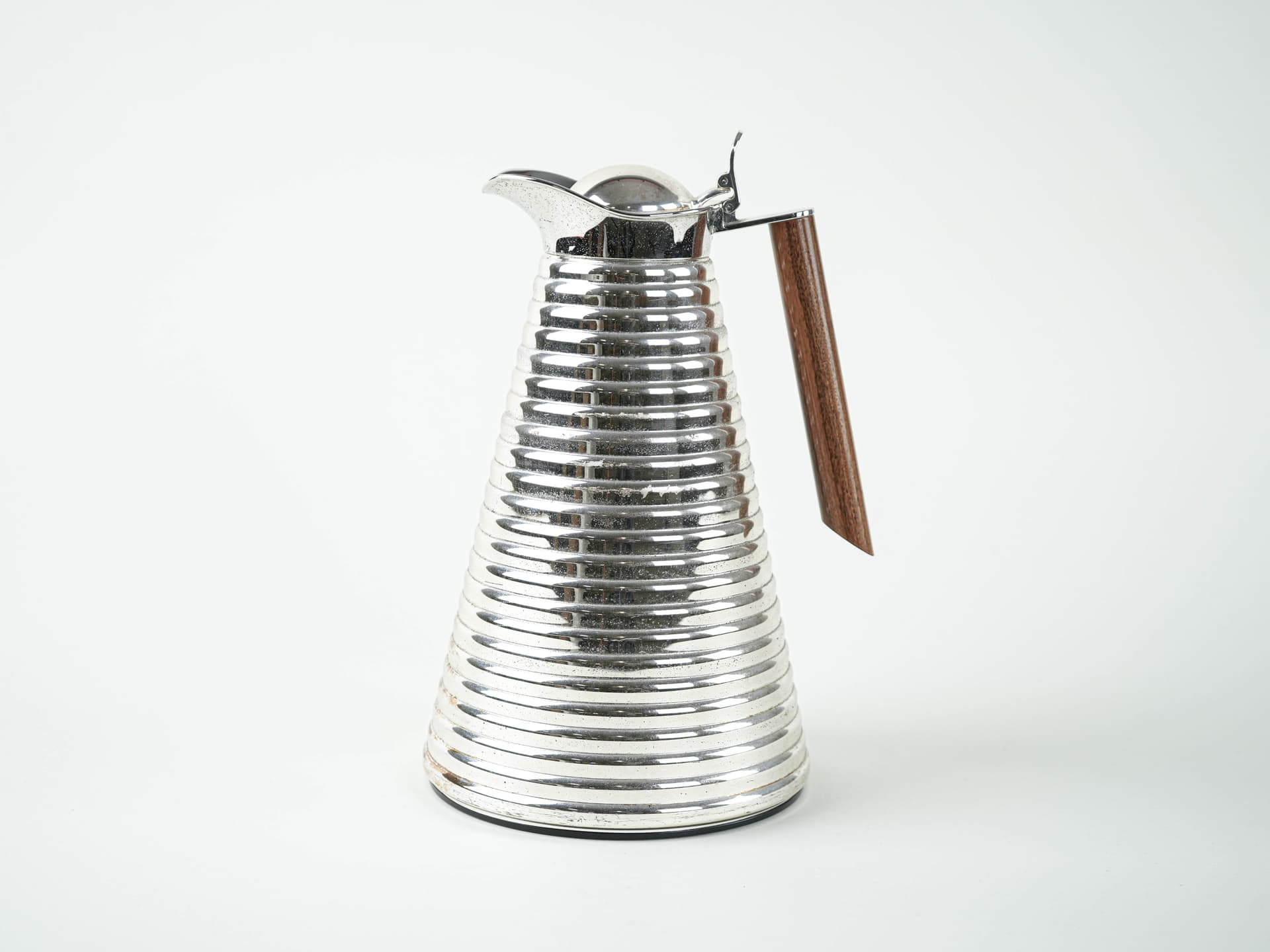 Thermal carafe, silver metal, brown wood, Germany, 1970s. - 397911