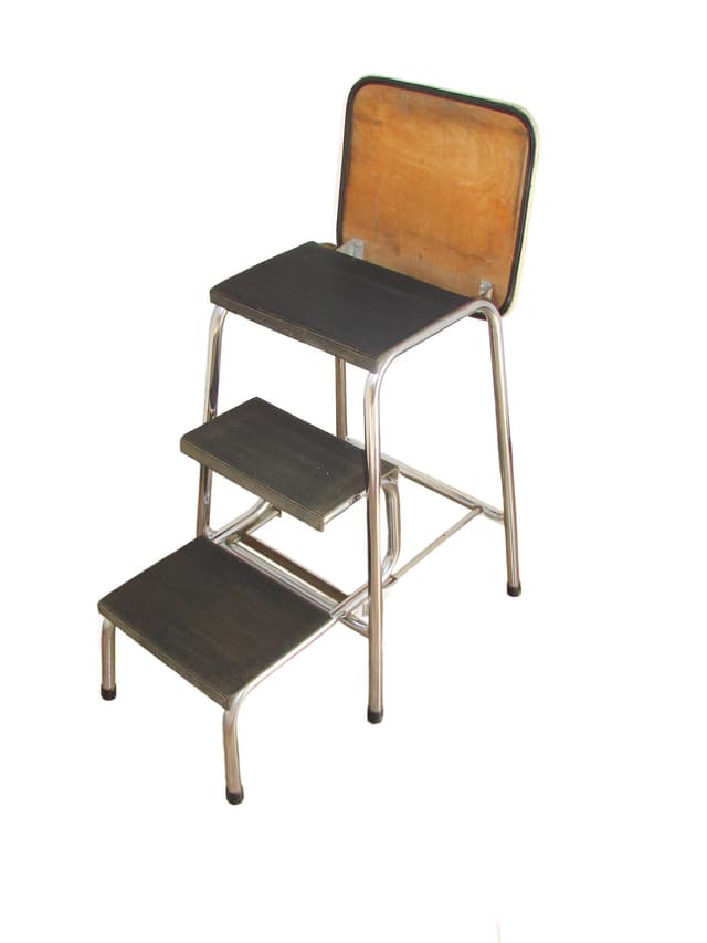 Step stool Klettermax, silver black brown, polished steel wood, Hailo, Germany, 1970s. - DIMENSION