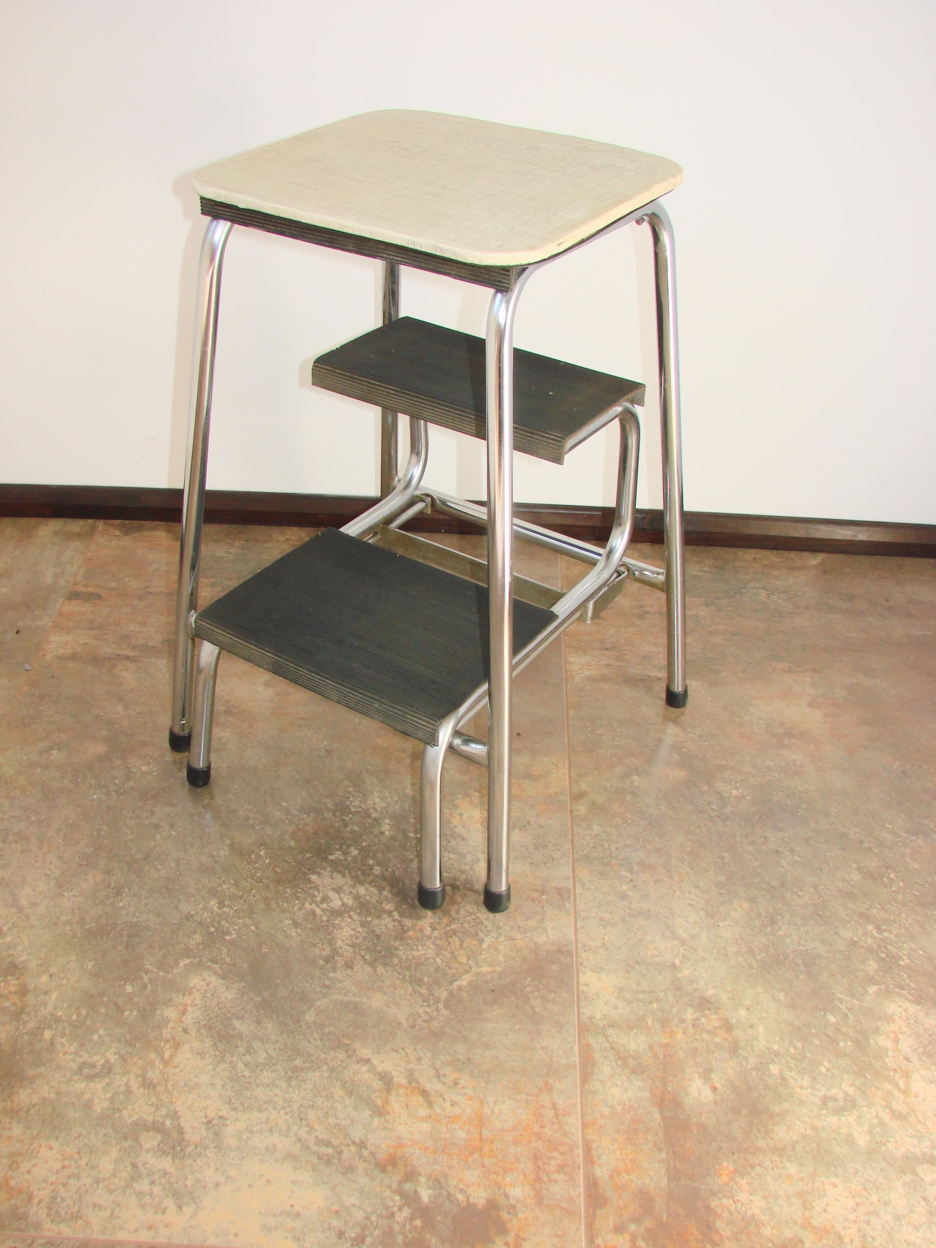 Step stool Klettermax, silver black brown, polished steel wood, Hailo, Germany, 1970s. - 398057
