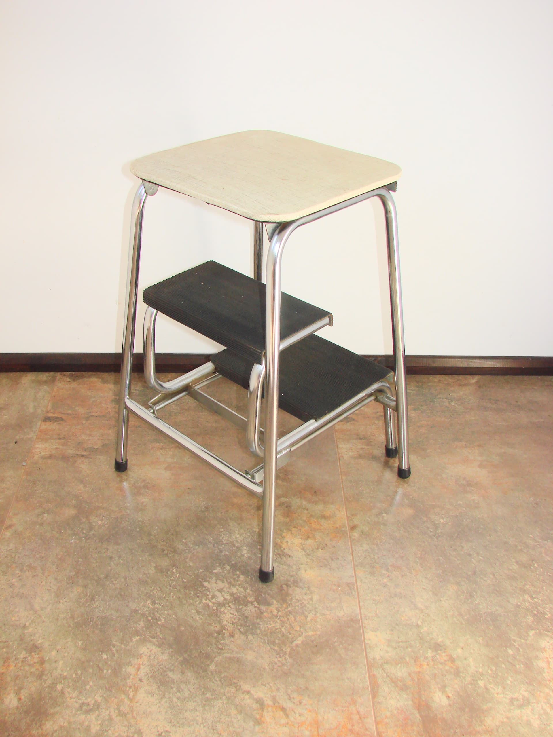 Step stool Klettermax, silver black brown, polished steel wood, Hailo, Germany, 1970s. - 398053