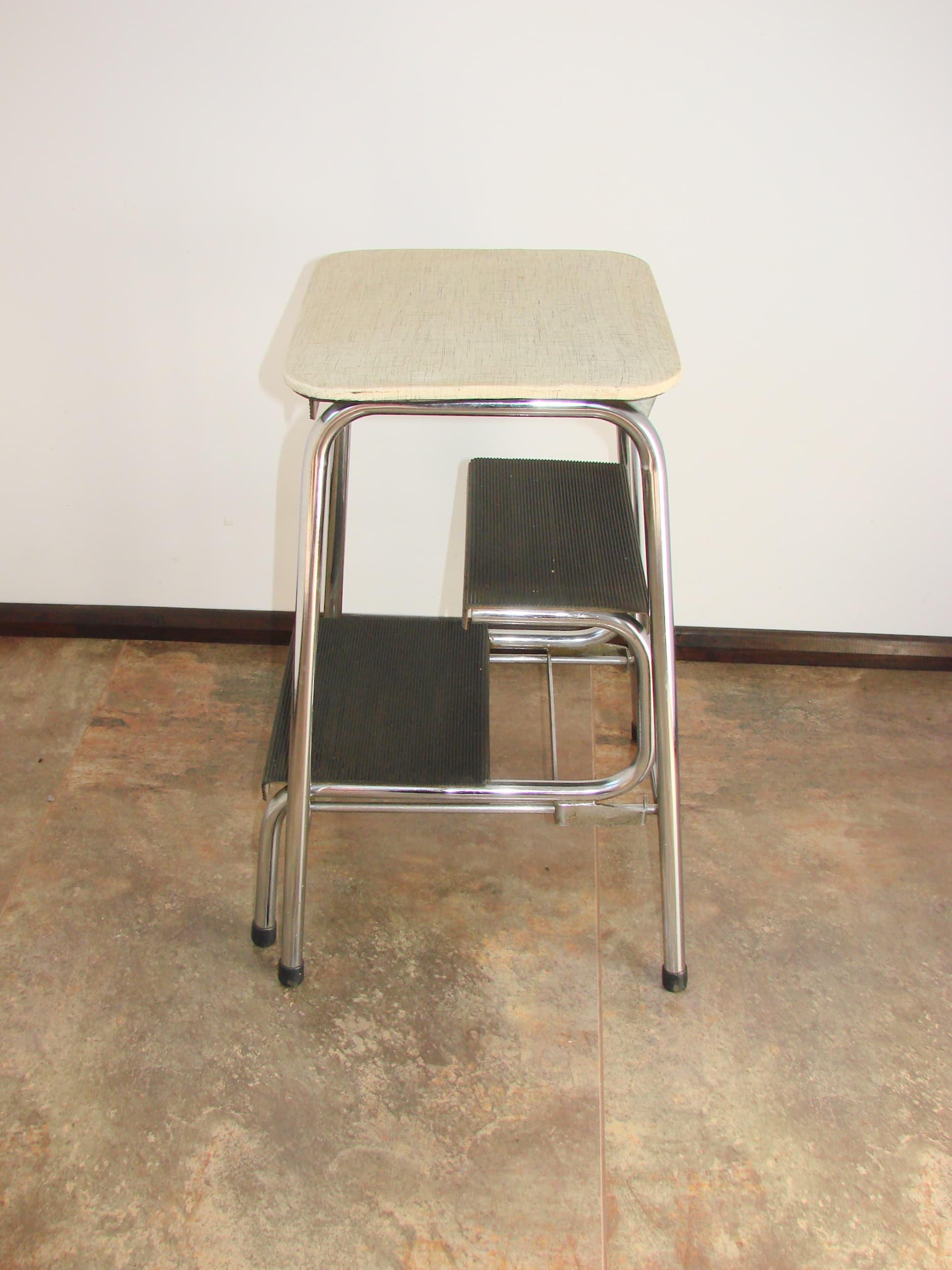 Step stool Klettermax, silver black brown, polished steel wood, Hailo, Germany, 1970s. - 398056
