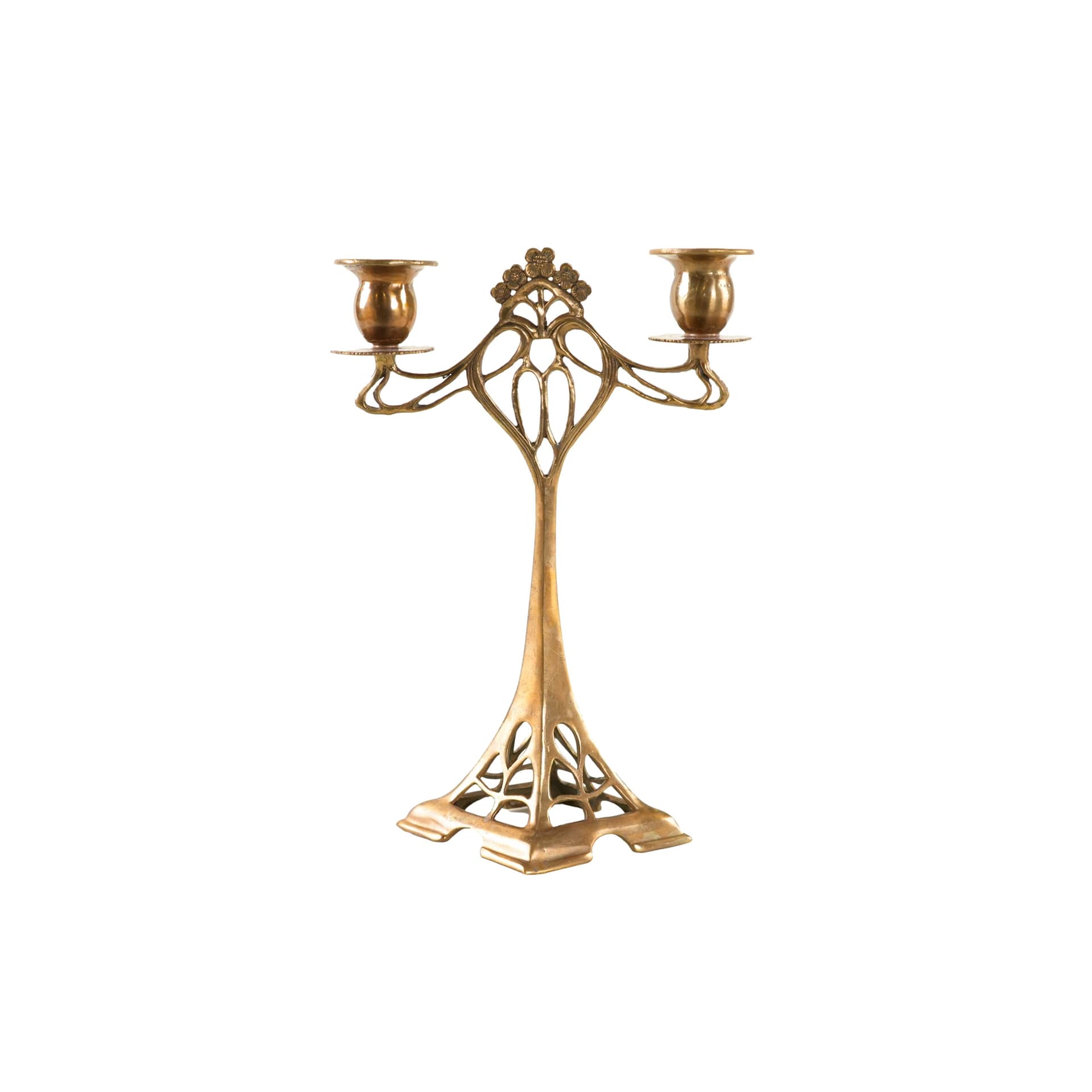Two-armed Art Nouveau candlestick, gold, brass, early 20th c.