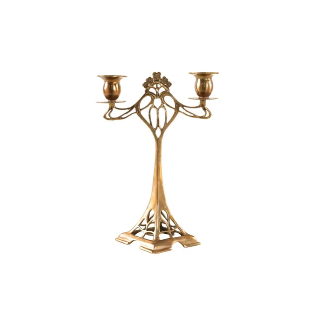 Two-armed Art Nouveau candlestick, gold, brass, early 20th c. - DIMENSION