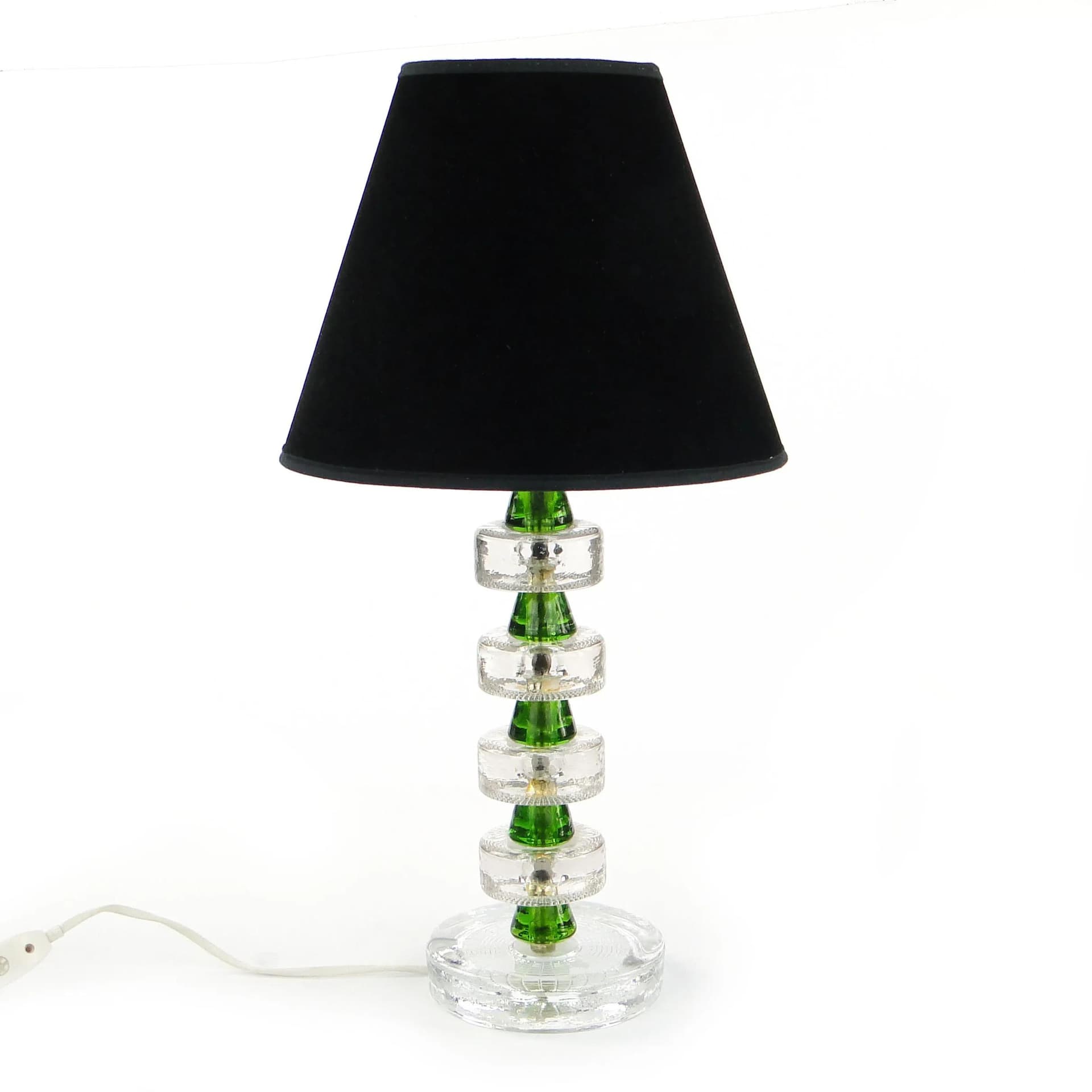 Table lamp, transparent and green glass, black velour, Norway, 1980s. - 398119