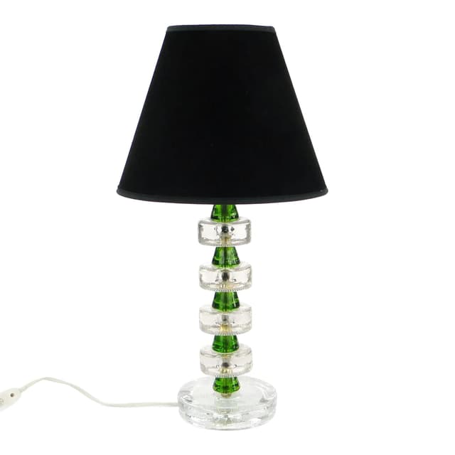 Table lamp, transparent and green glass, black velour, Norway, 1980s. - DIMENSION