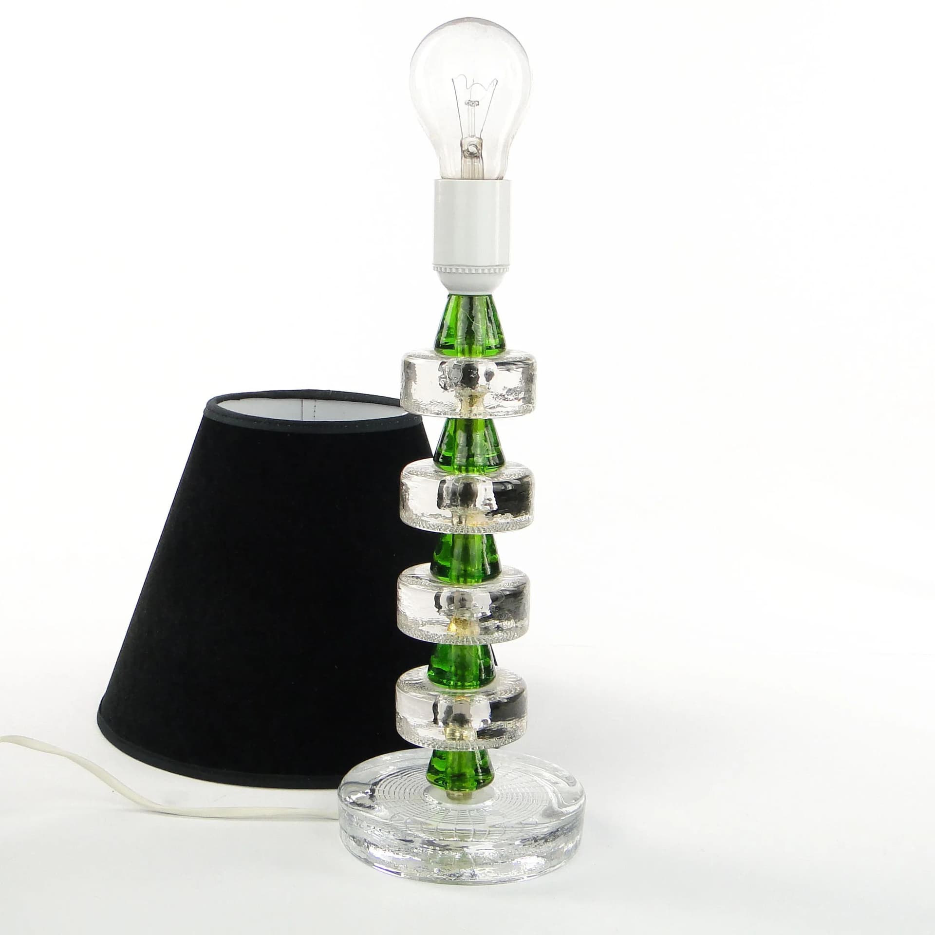 Table lamp, transparent and green glass, black velour, Norway, 1980s. - 398121