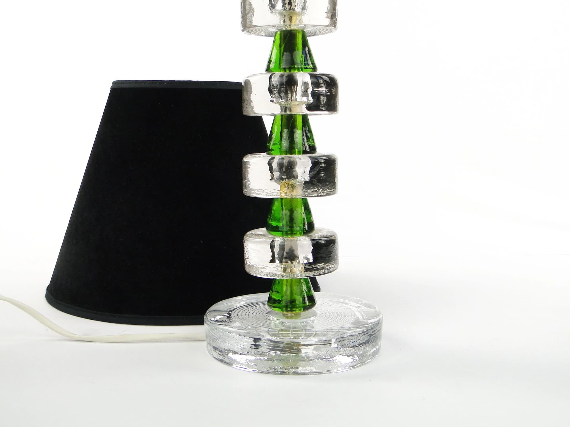 Table lamp, transparent and green glass, black velour, Norway, 1980s. - 398122